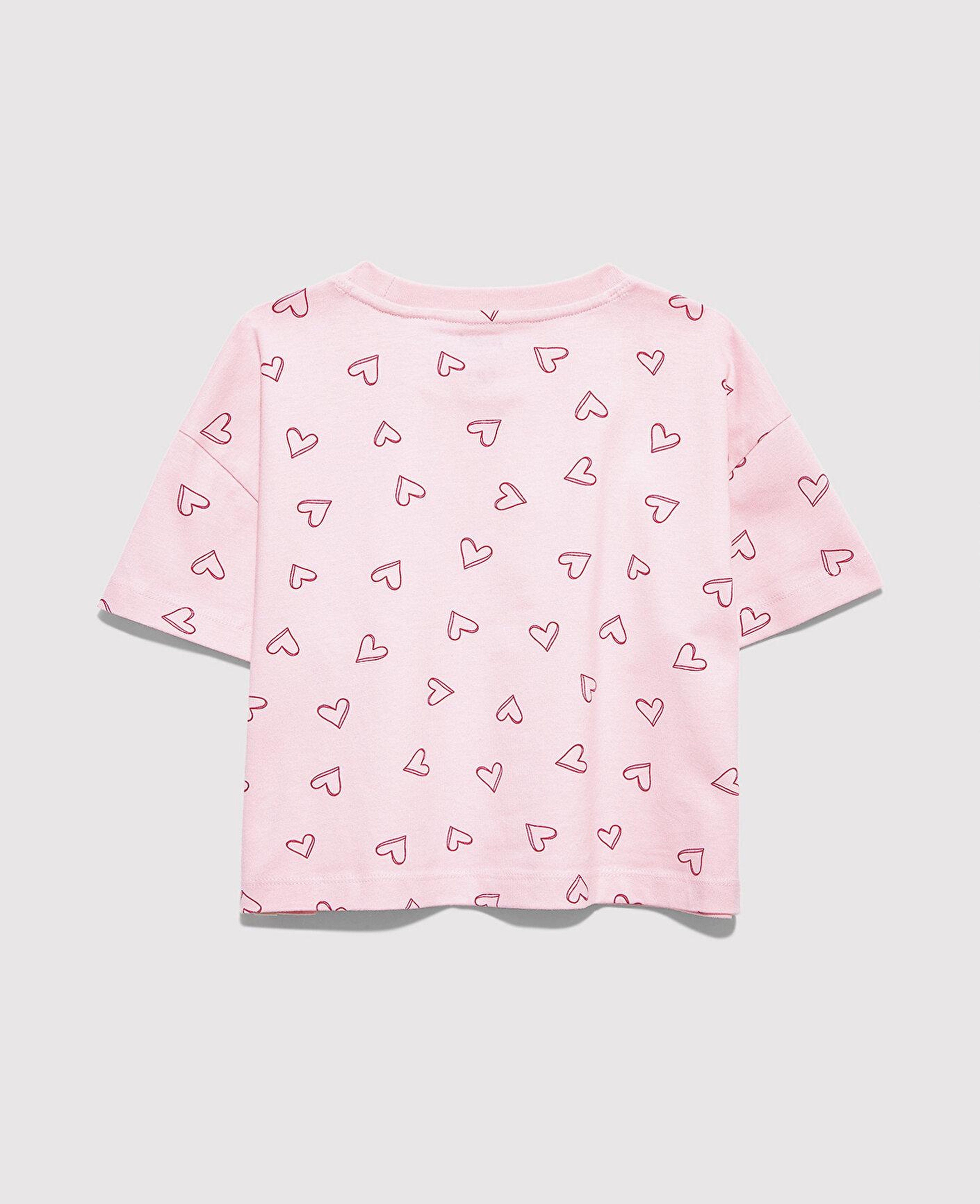 Mavi Kalp Baskılı Pembe Tişört Loose Fit / Bol Rahat Kesim 7610400-71007