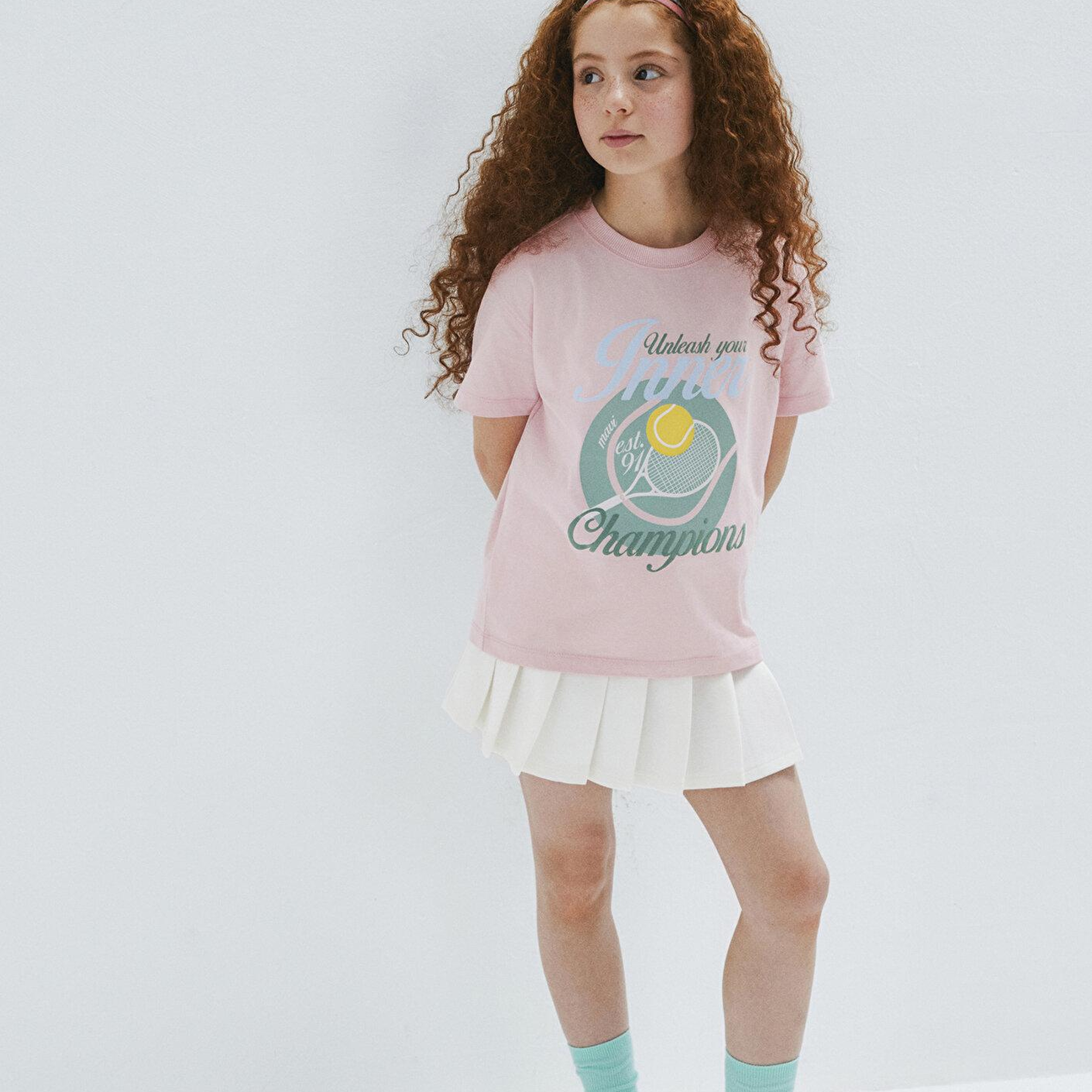 Mavi Tenis Baskılı Pembe Tişört Loose Fit / Bol Rahat Kesim 7610396-71007