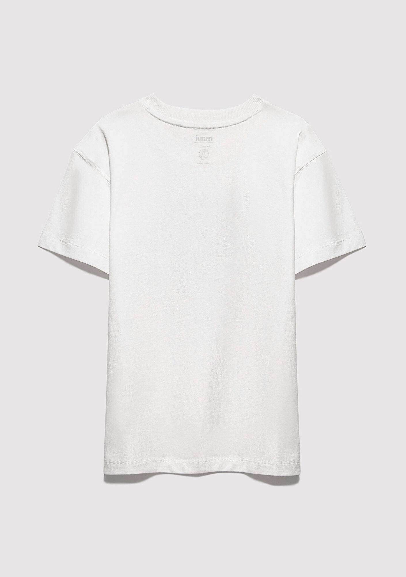 Mavi MJ Logo Baskılı Ekru Tişört Loose Fit / Bol Rahat Kesim 6610395-70057