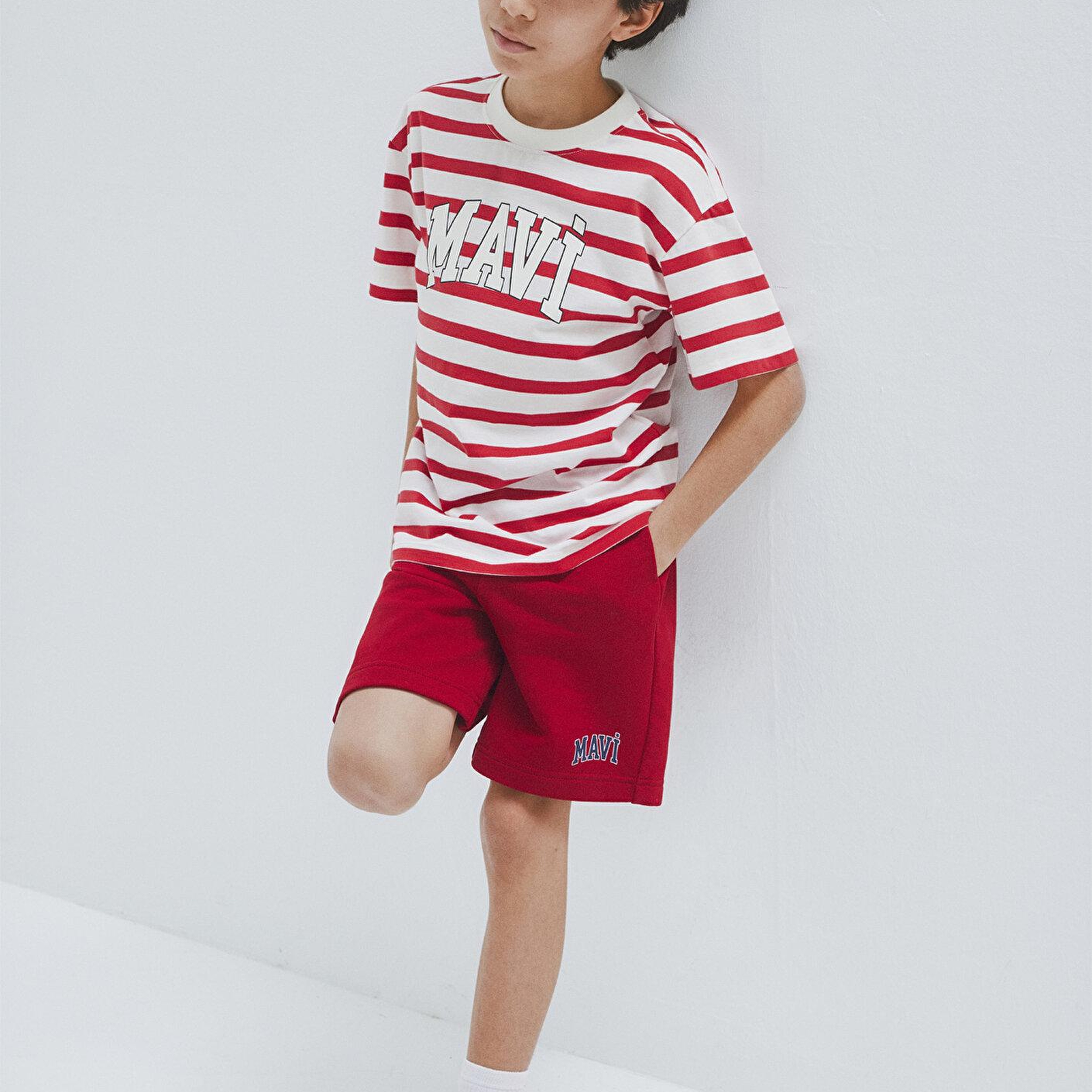 Mavi Mavi Logo Baskılı Çizgili Tişört Loose Fit / Bol Rahat Kesim 6610251-91366
