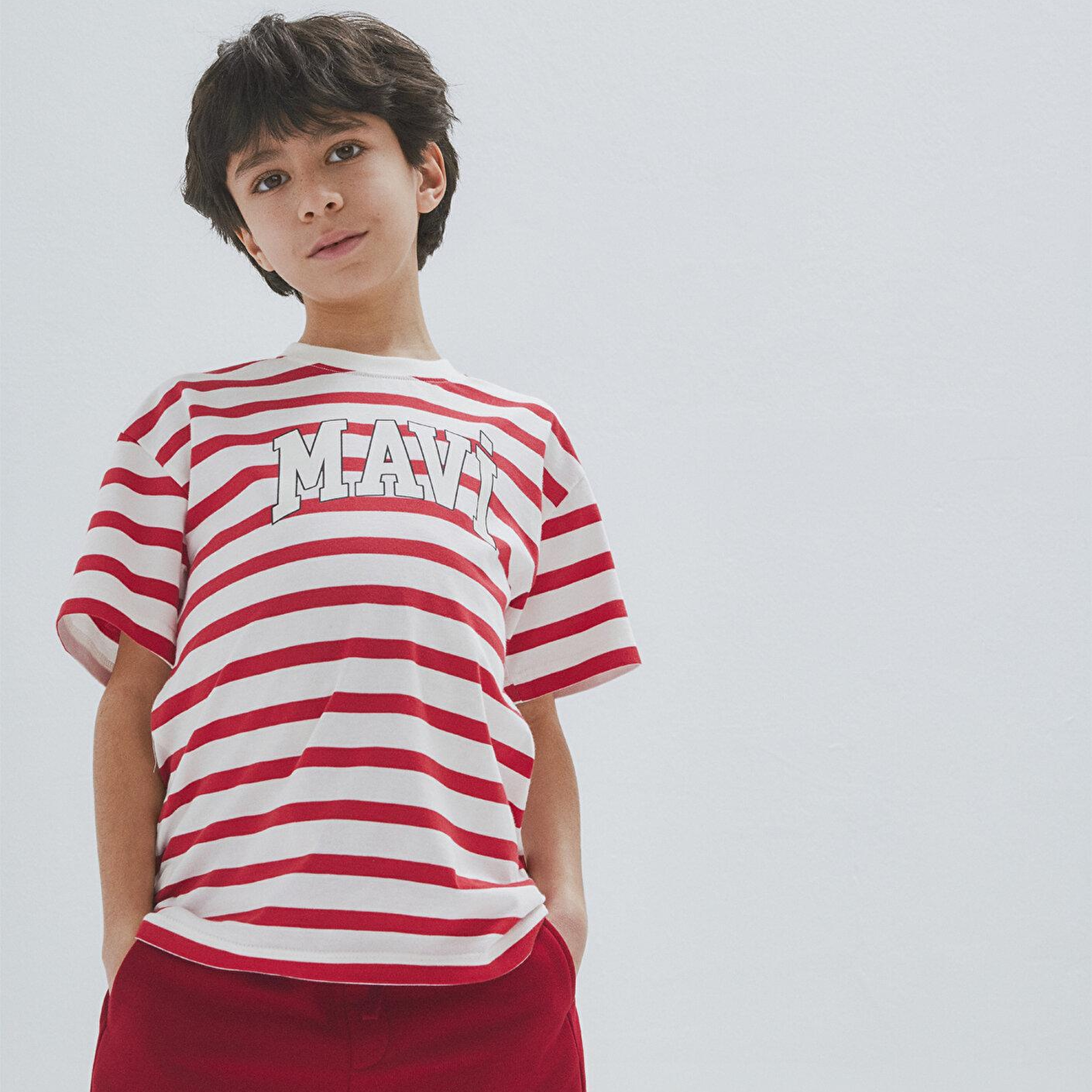 Mavi Mavi Logo Baskılı Çizgili Tişört Loose Fit / Bol Rahat Kesim 6610251-91366