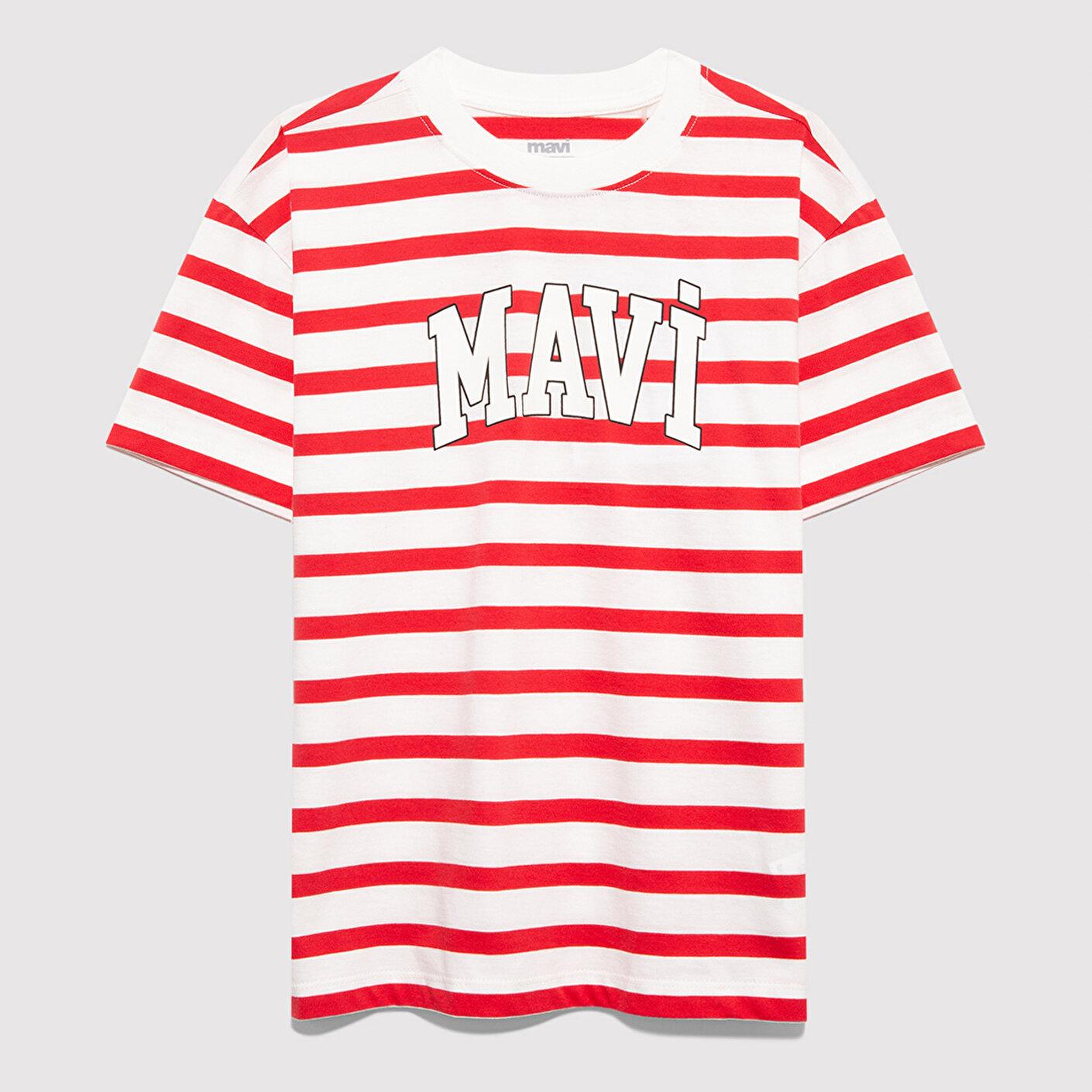 Mavi Mavi Logo Baskılı Çizgili Tişört Loose Fit / Bol Rahat Kesim 6610251-91366