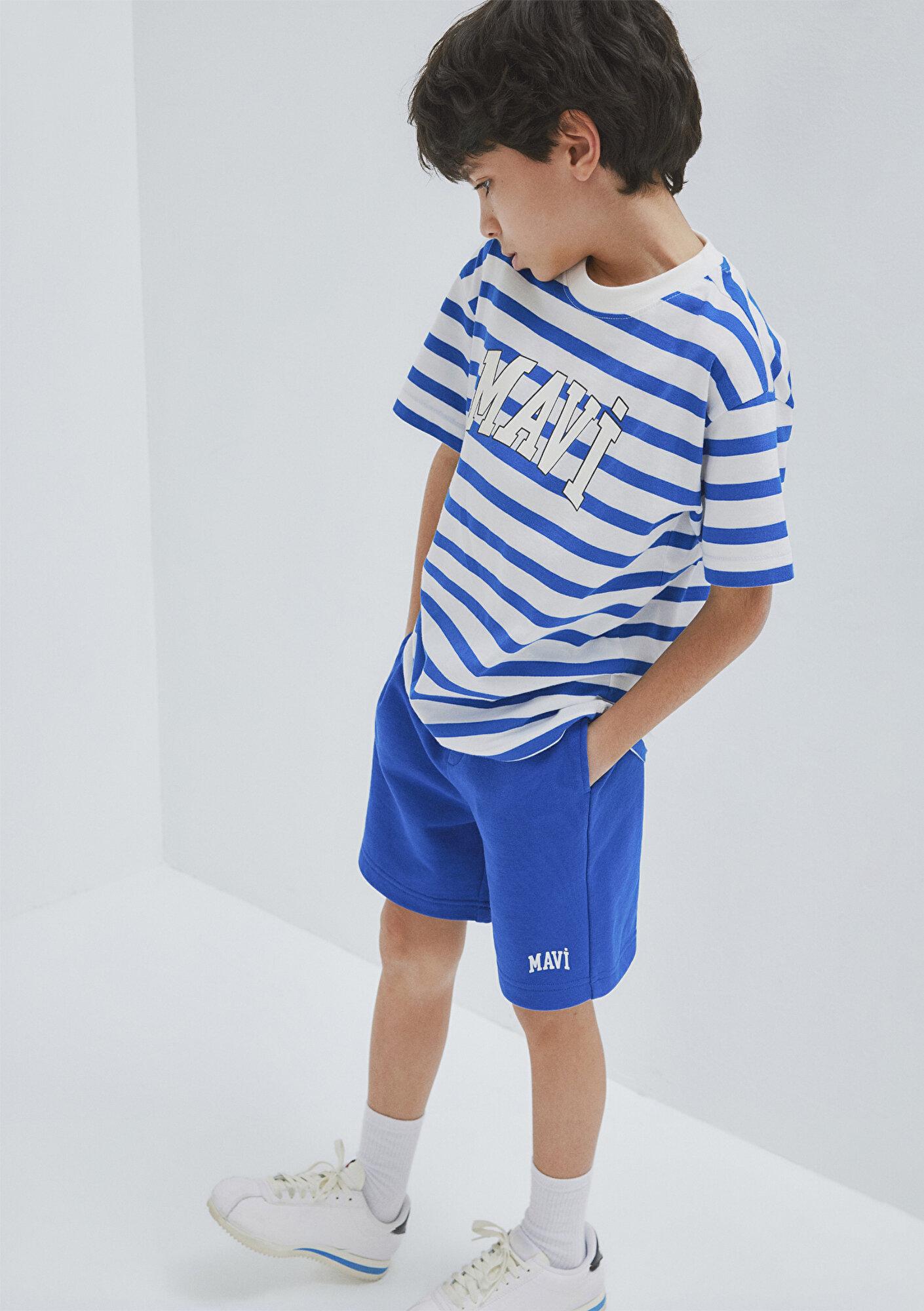 Mavi Mavi Baskılı Çizgili Tişört Loose Fit / Bol Rahat Kesim 6610251-91364