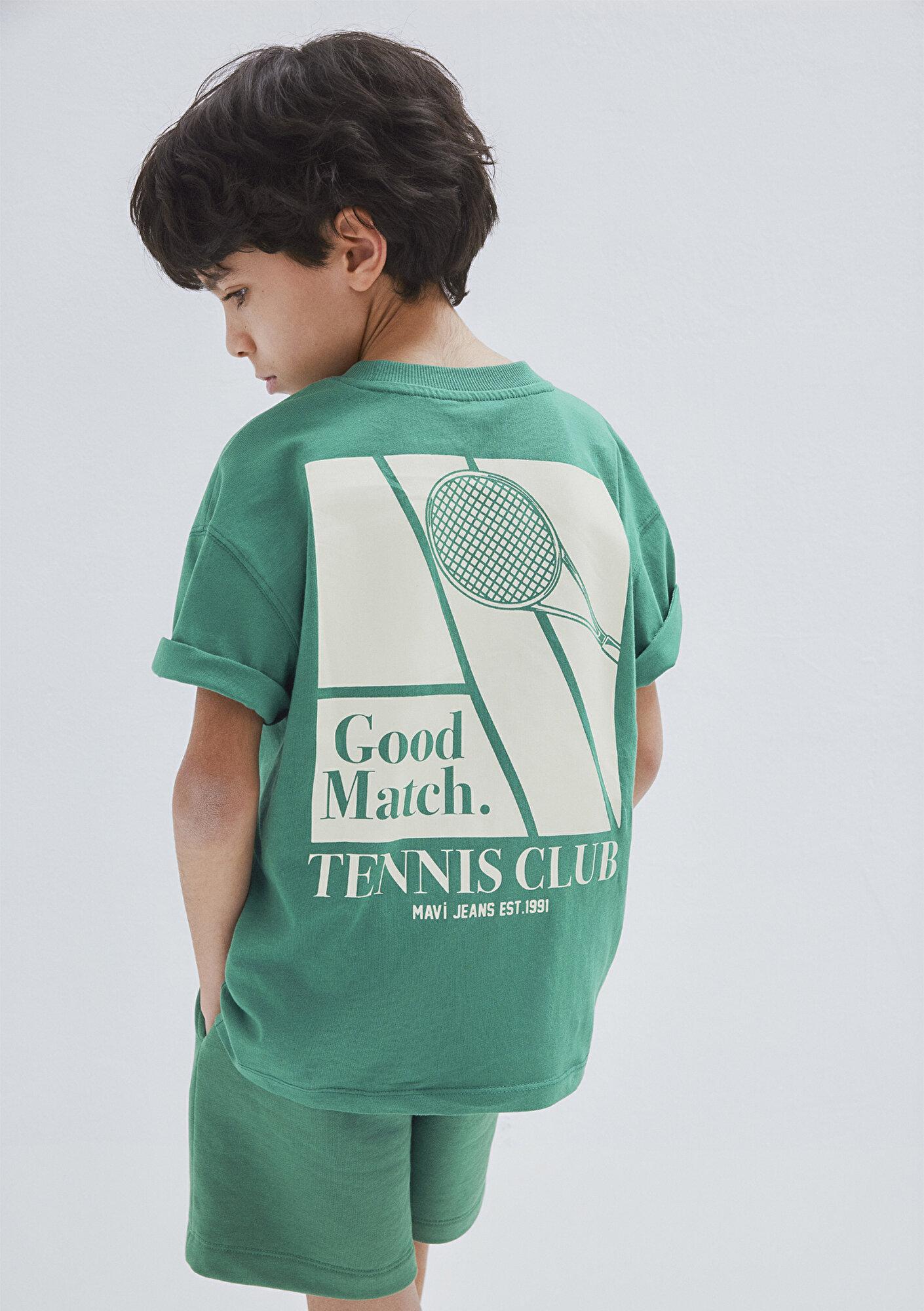 Mavi Tenis Baskılı Yeşil Tişört Oversize / Geniş Kesim 6610401-71697