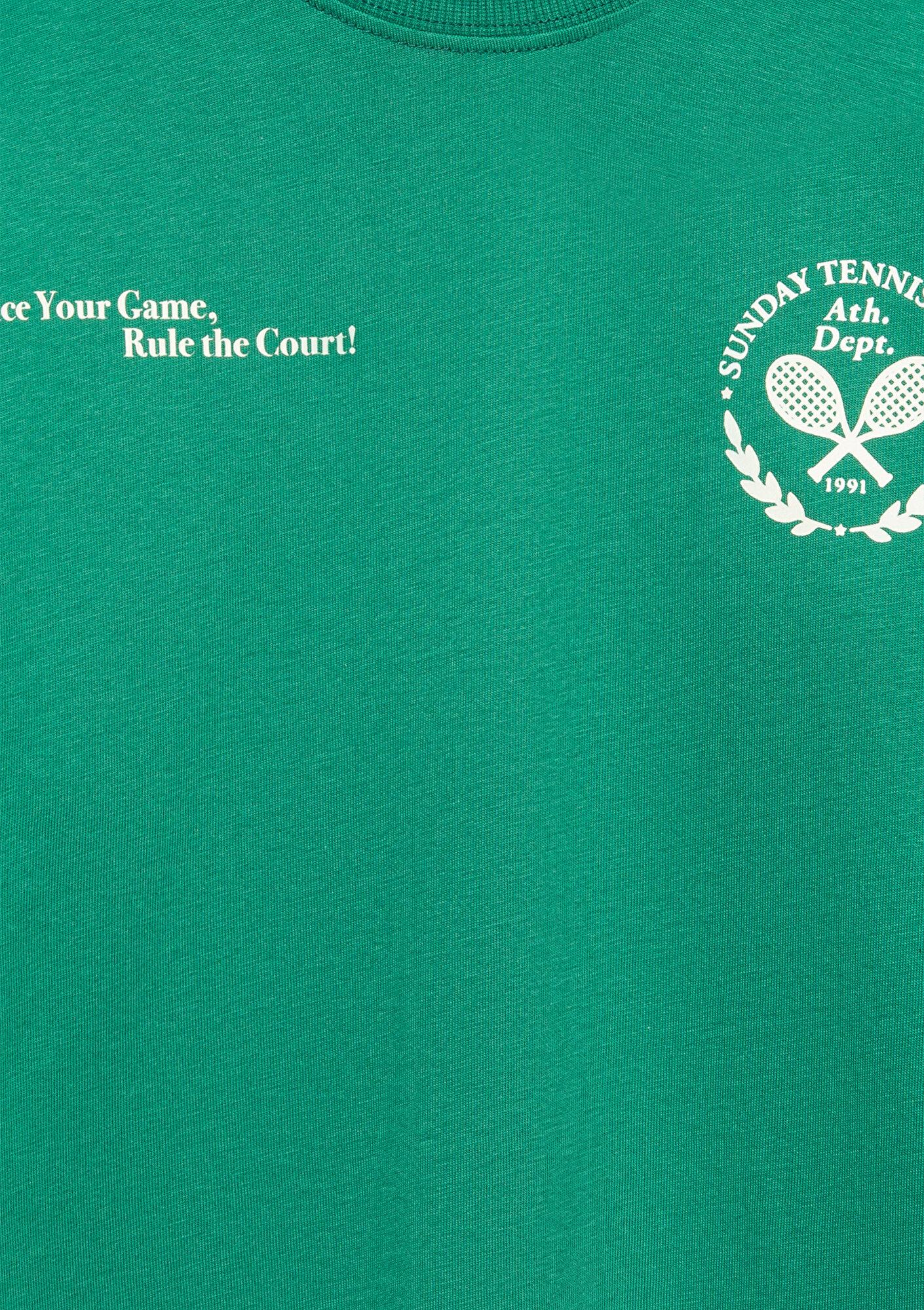 Mavi Tenis Baskılı Yeşil Tişört Oversize / Geniş Kesim 6610401-71697
