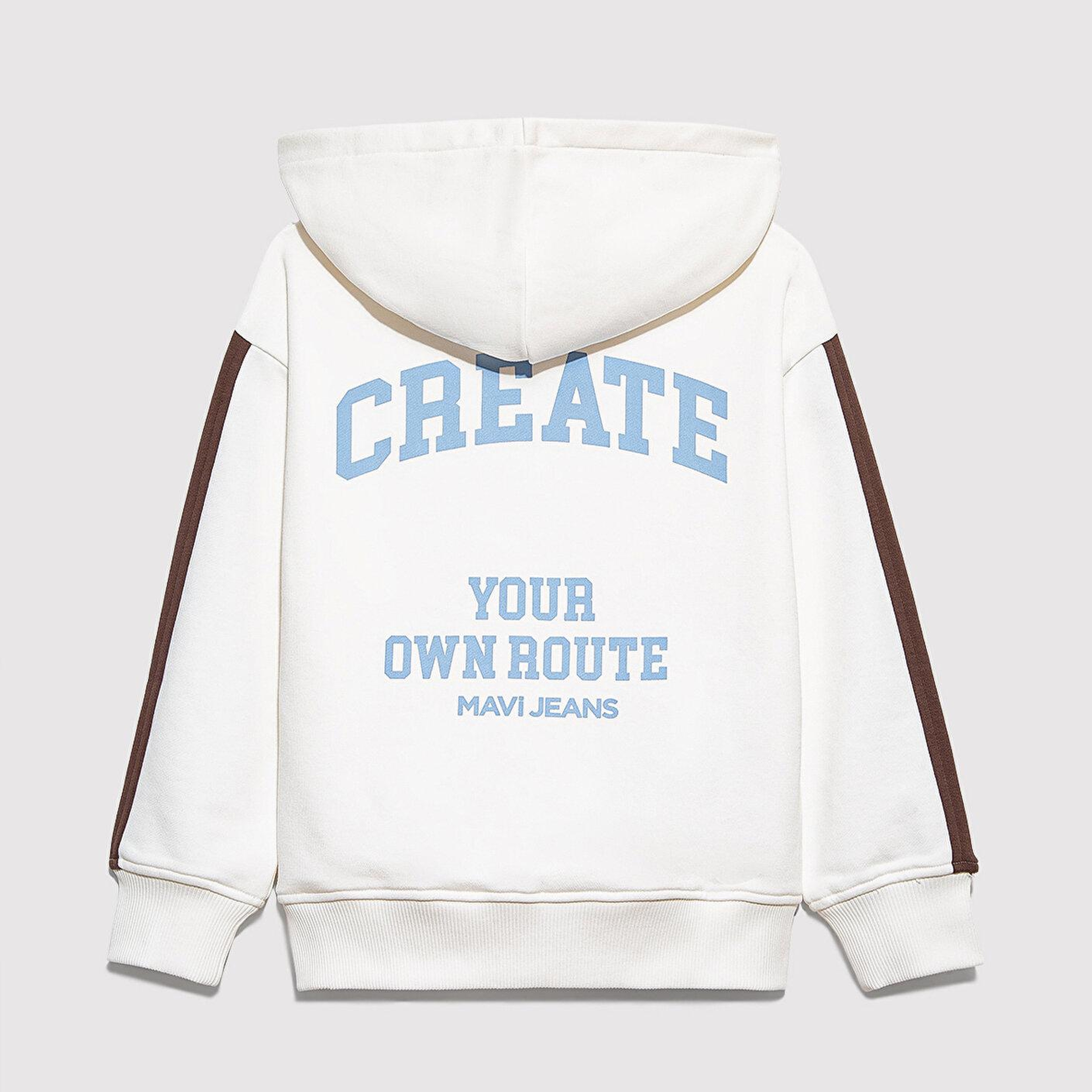 Mavi Baskılı Kapüşonlu Ekru Sweatshirt 6S10165-70057