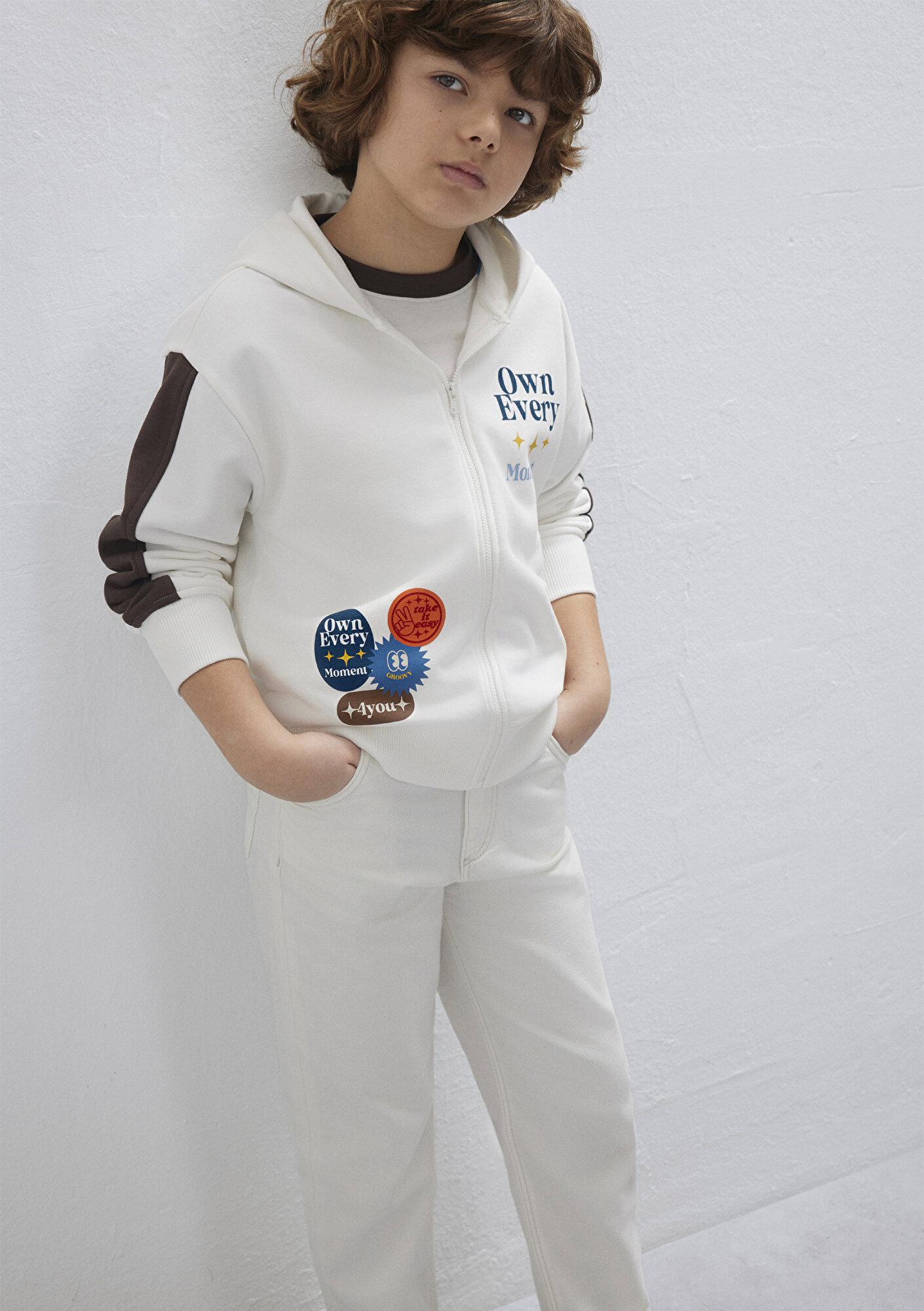 Mavi Baskılı Kapüşonlu Ekru Sweatshirt 6S10165-70057