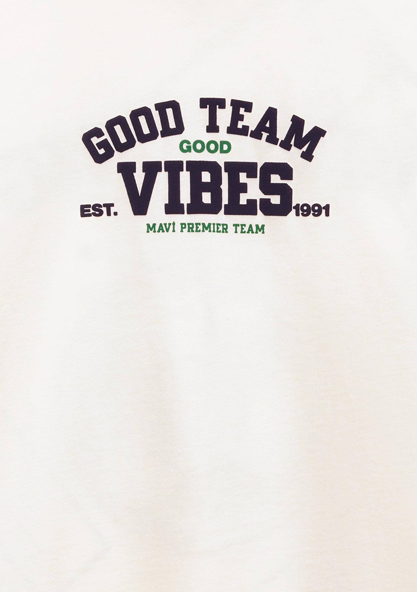 Mavi Good Team Vibes Baskılı Ekru Tişört Loose Fit / Bol Rahat Kesim 6610413-70057