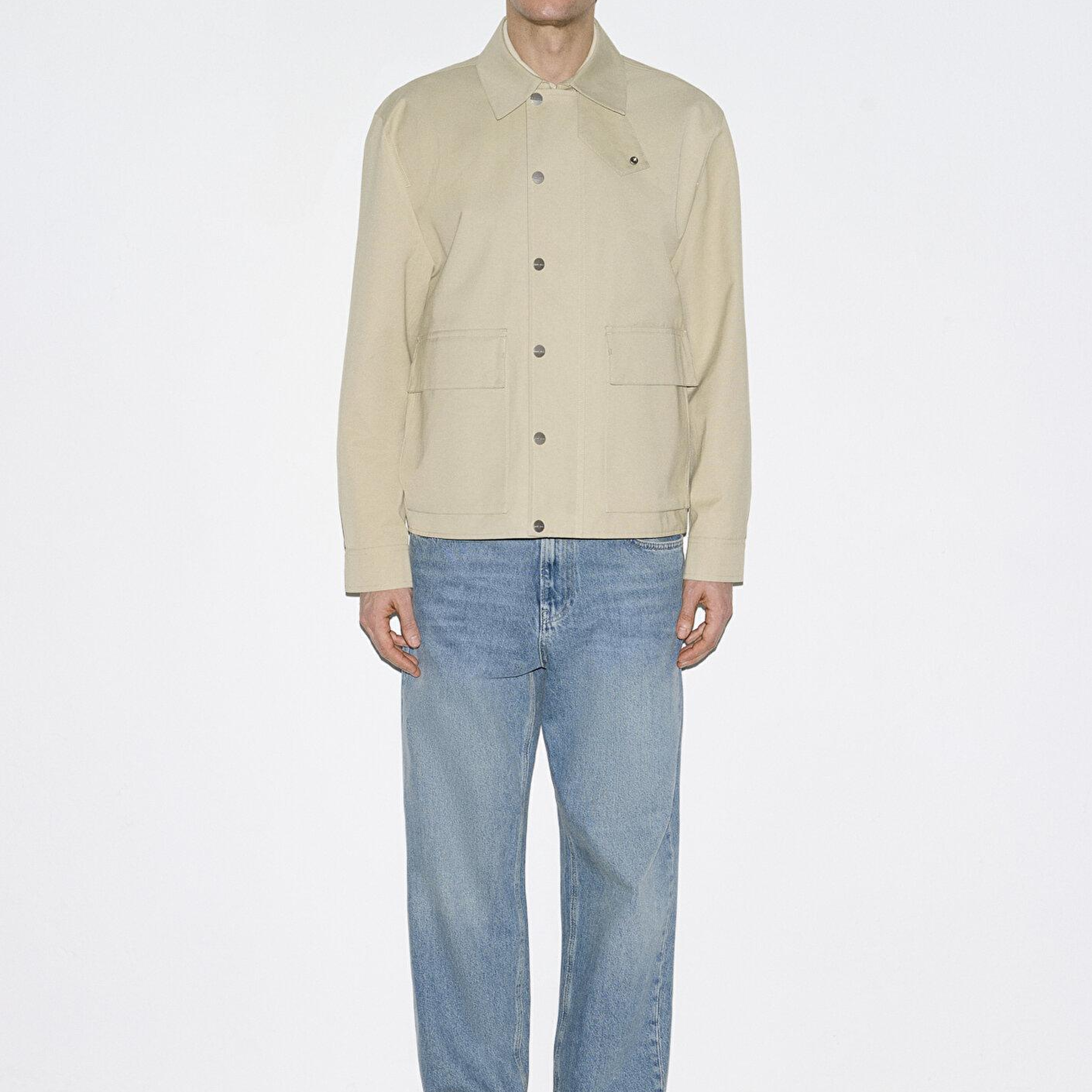 Mavi Cep Detaylı Bej Ceket Loose Fit / Bol Rahat Kesim 0110777-70186