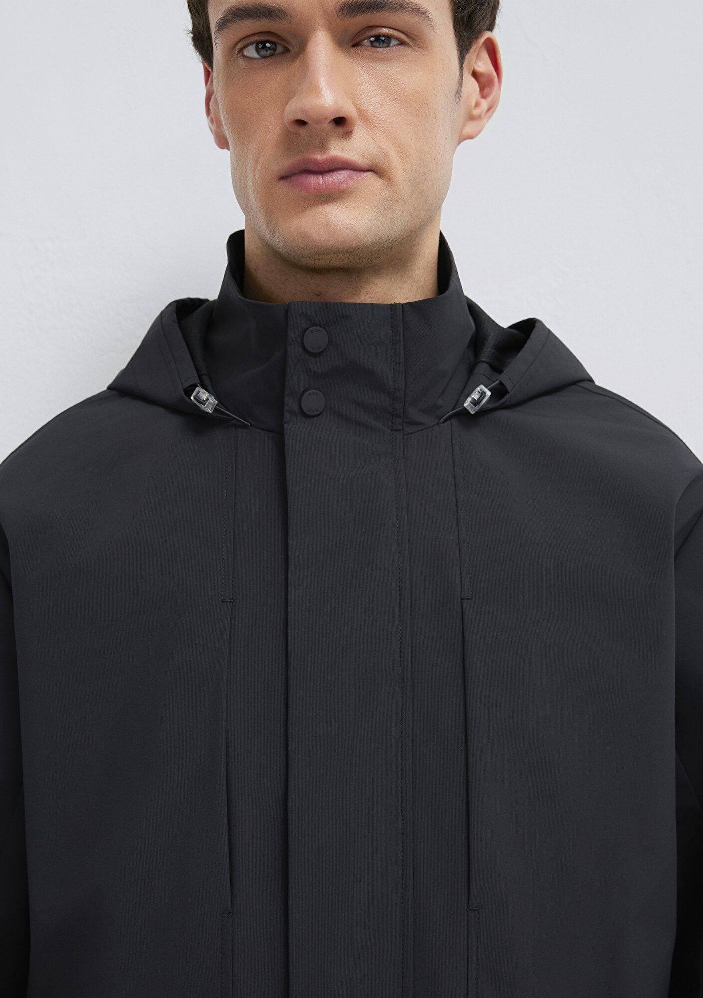 Mavi Kapüşonlu Siyah Ceket Loose Fit / Bol Rahat Kesim 0110757-71379