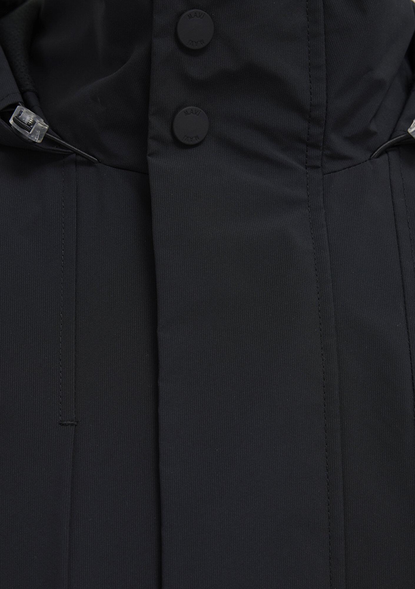 Mavi Kapüşonlu Siyah Ceket Loose Fit / Bol Rahat Kesim 0110757-71379