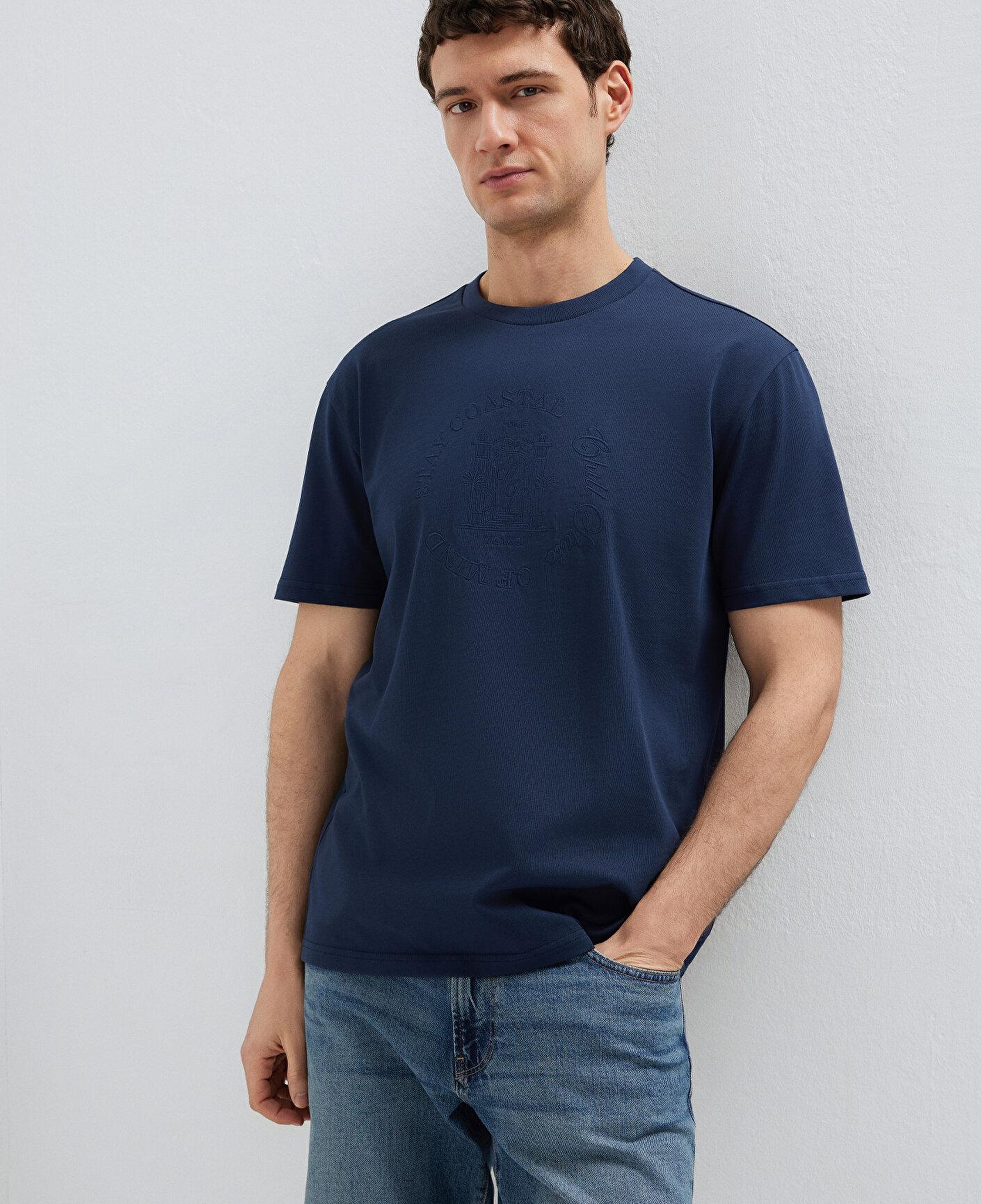 Mavi Baskılı Lacivert Tişört Loose Fit / Bol Rahat Kesim 0613156-70490