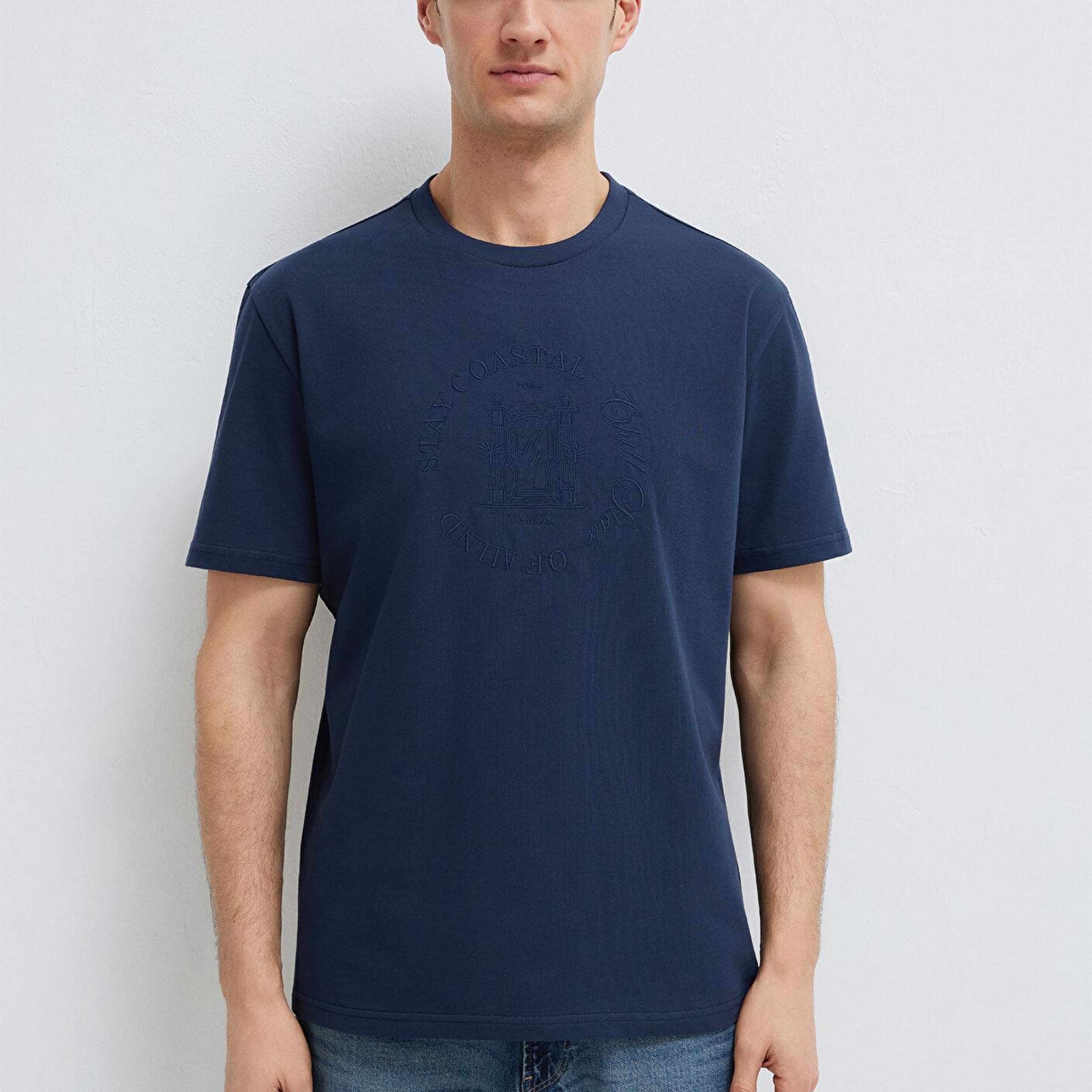 Mavi Baskılı Lacivert Tişört Loose Fit / Bol Rahat Kesim 0613156-70490