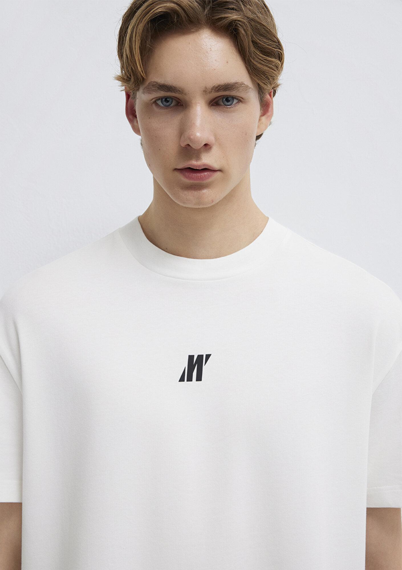 Mavi Mavi Pro Logo Ekru Tişört Loose Fit / Bol Rahat Kesim 0612745-70057