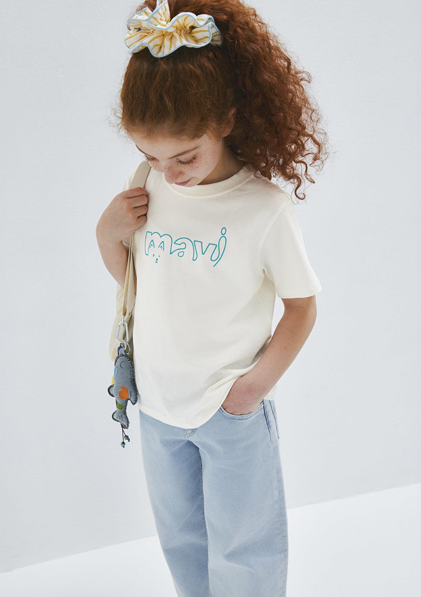 Mavi Mavi Logo Kedi Baskılı Ekru Tişört Regular Fit / Normal Kesim 7610338-70057