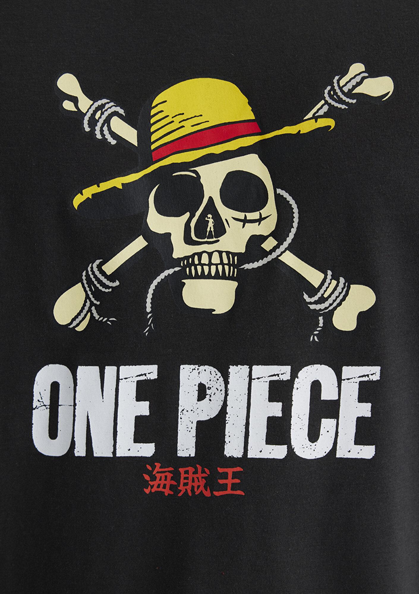 Mavi One Piece Baskılı Antrasit Tişört Loose Fit / Bol Rahat Kesim 0612662-70092