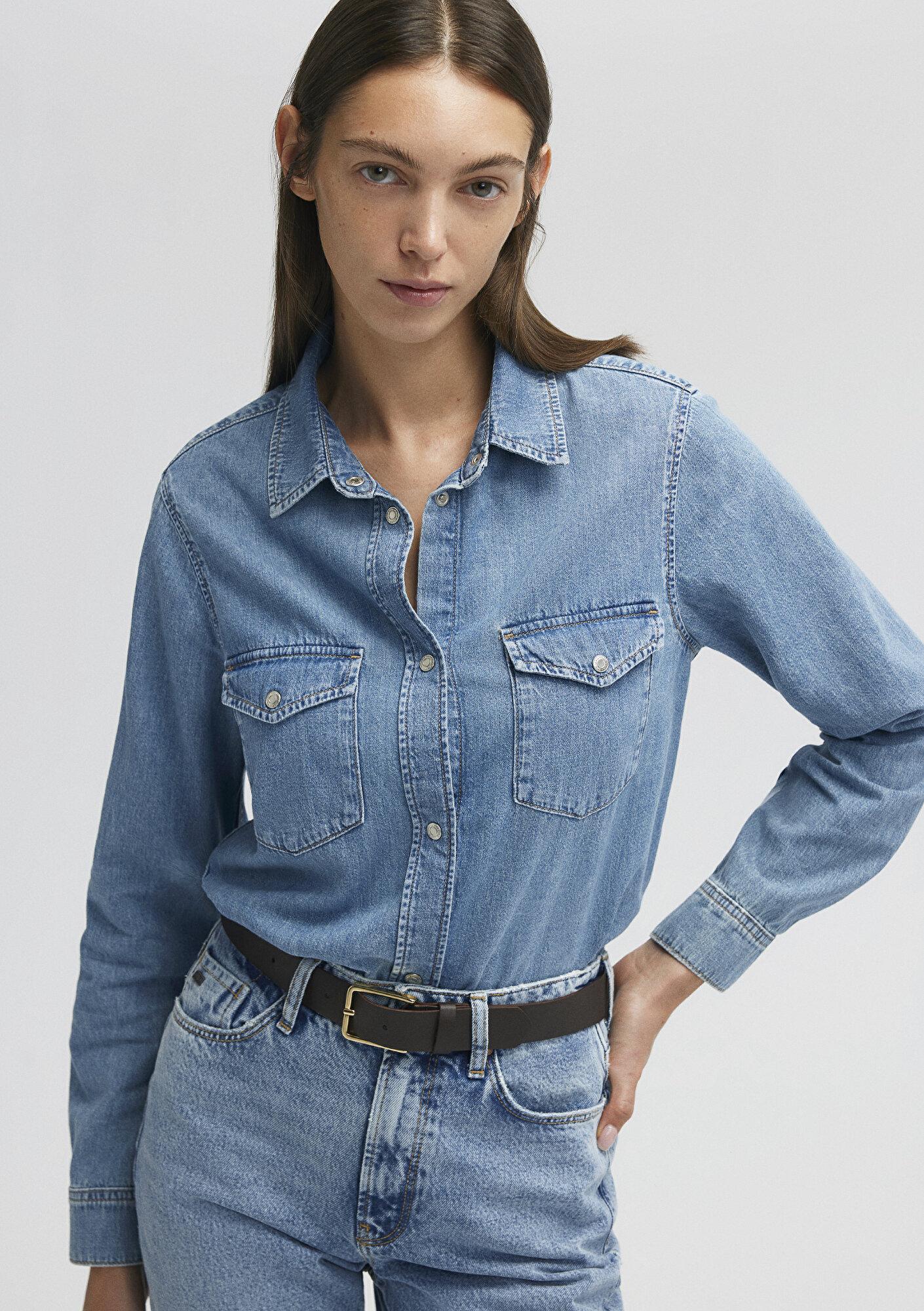 Mavi Merida Real Blue Indigo Mavisi Jean Gömlek Fitted / Vücuda Oturan Kesim 1210662-86492