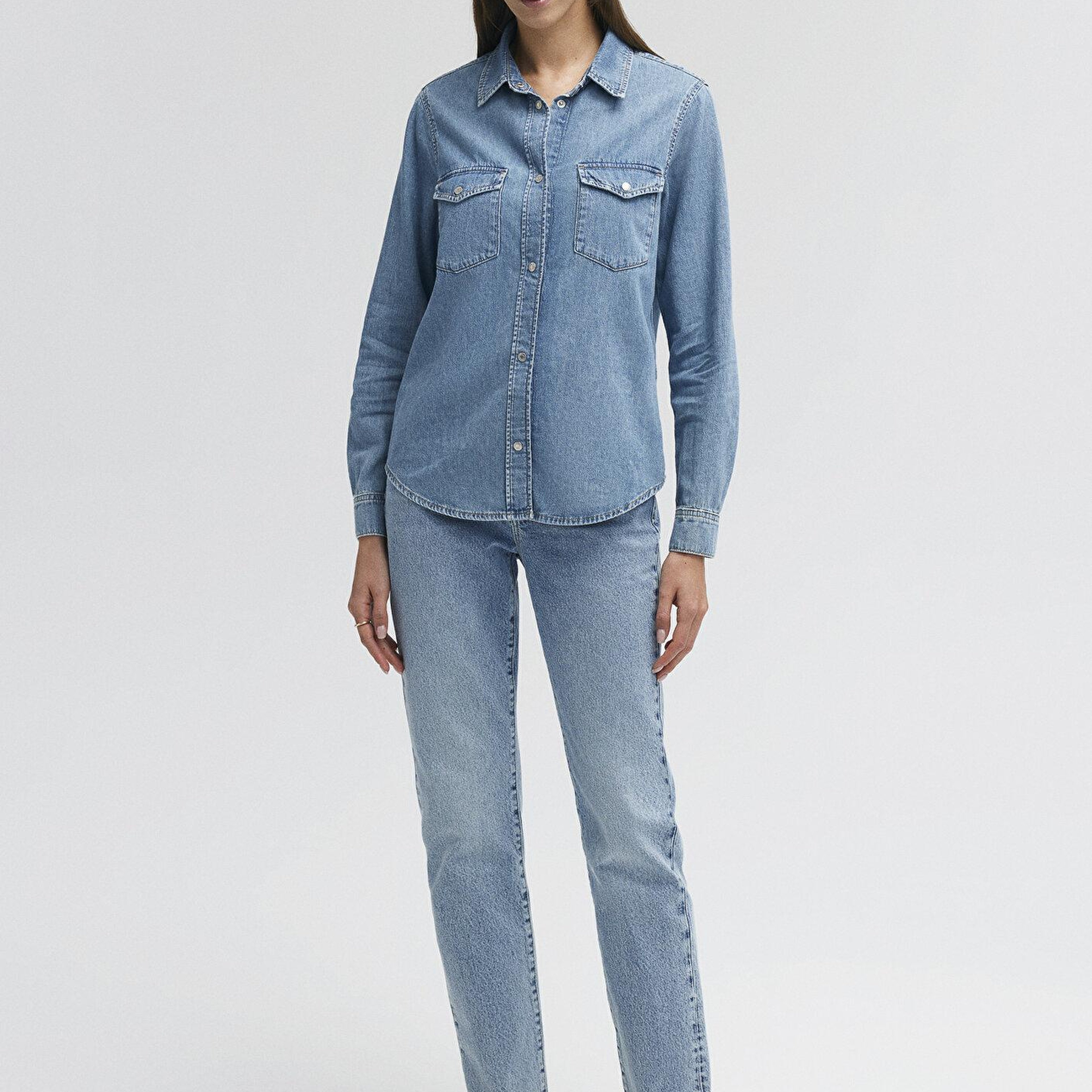 Mavi Merida Real Blue Indigo Mavisi Jean Gömlek Fitted / Vücuda Oturan Kesim 1210662-86492