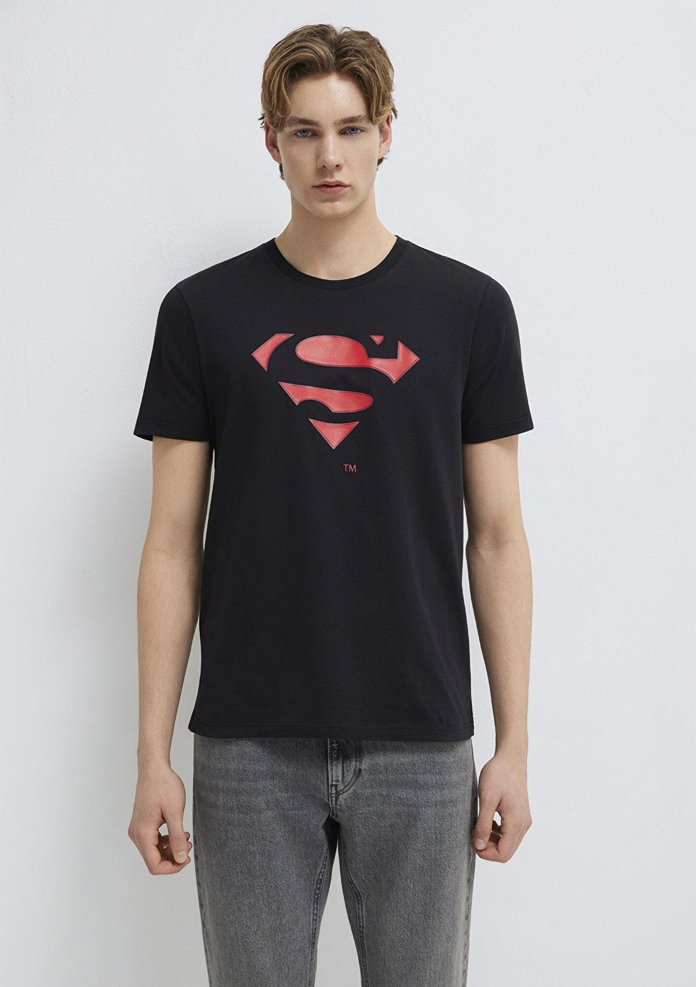 Mavi Superman Baskılı Siyah Tişört Slim Fit / Dar Kesim 066875-900