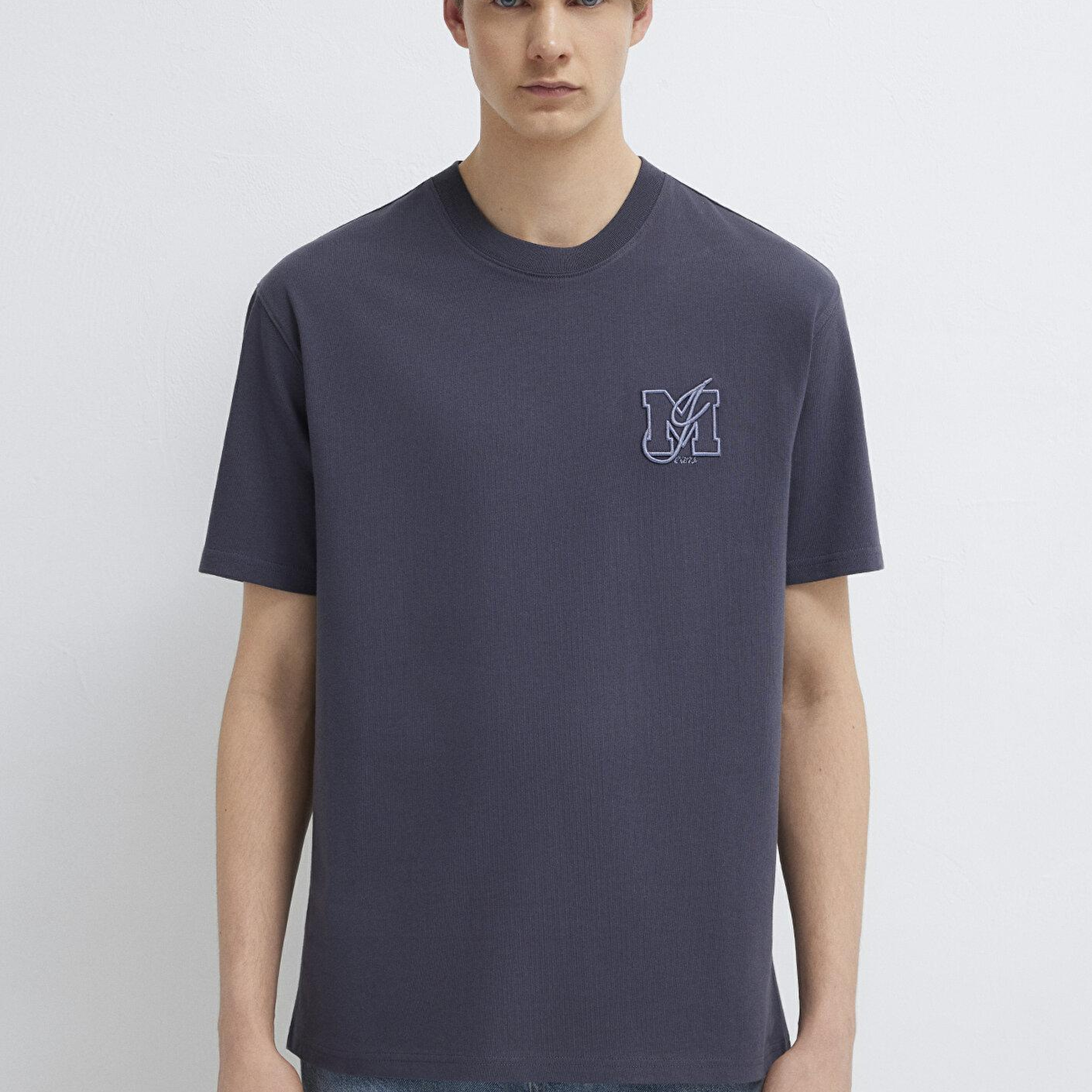 Mavi MJ Logo Detaylı Gri Tişört Loose Fit / Bol Rahat Kesim 0612885-70101