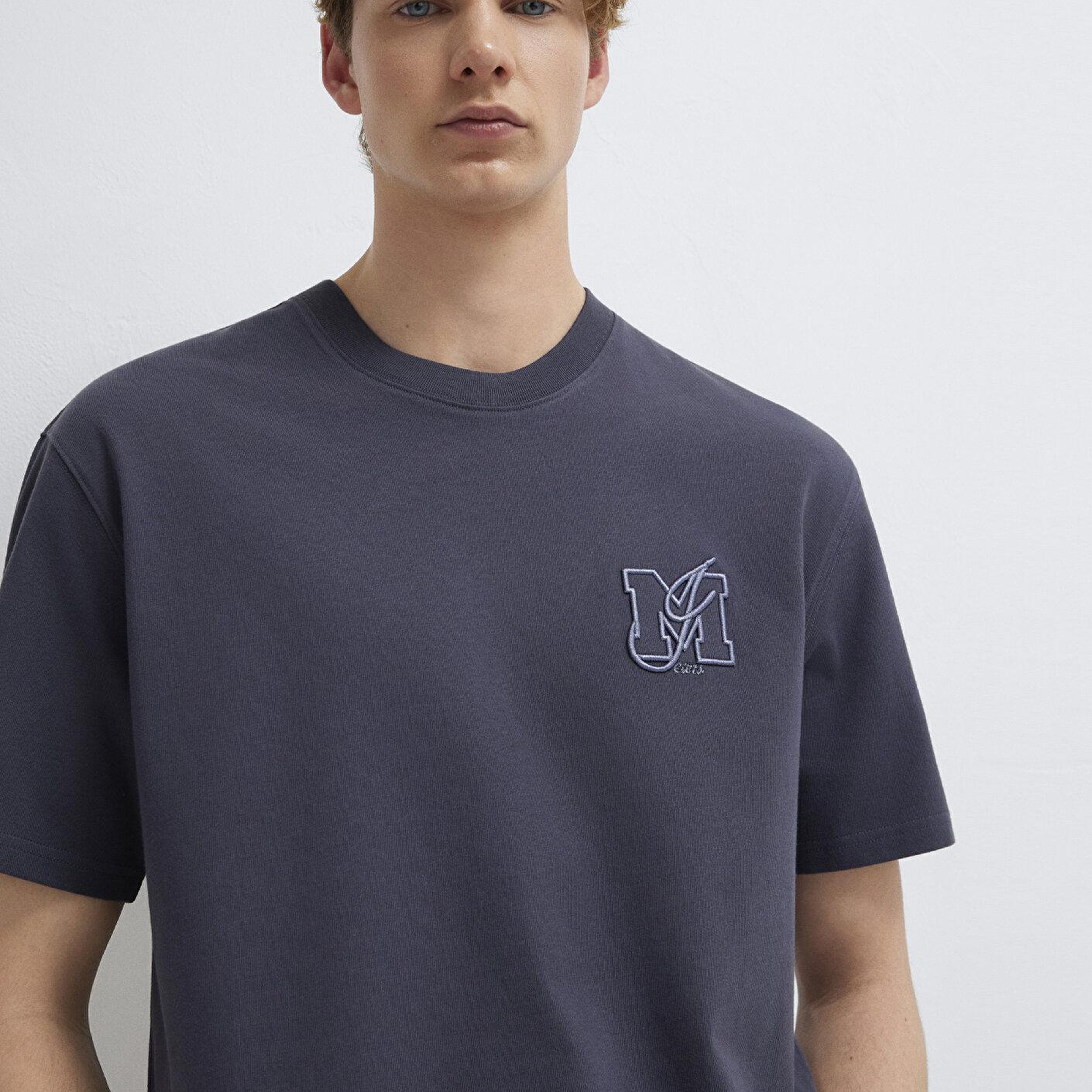 Mavi MJ Logo Detaylı Gri Tişört Loose Fit / Bol Rahat Kesim 0612885-70101