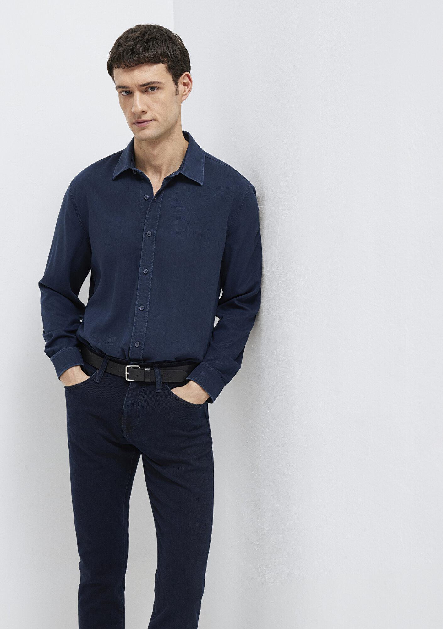 Mavi Lacivert (TENCEL™) Liyosel Gömlek Regular Fit / Normal Kesim 0210818-70494