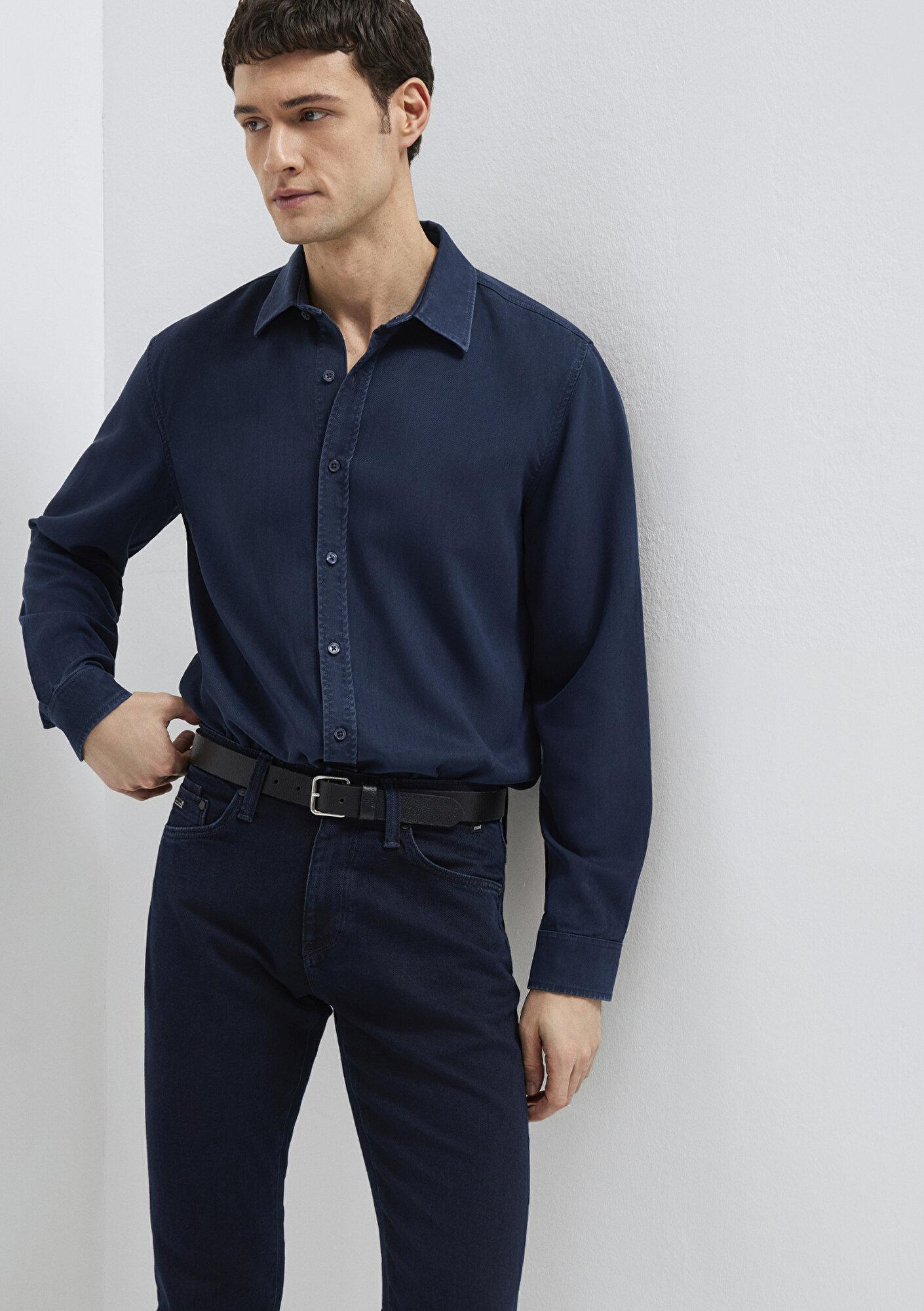 Mavi Lacivert (TENCEL™) Liyosel Gömlek Regular Fit / Normal Kesim 0210818-70494