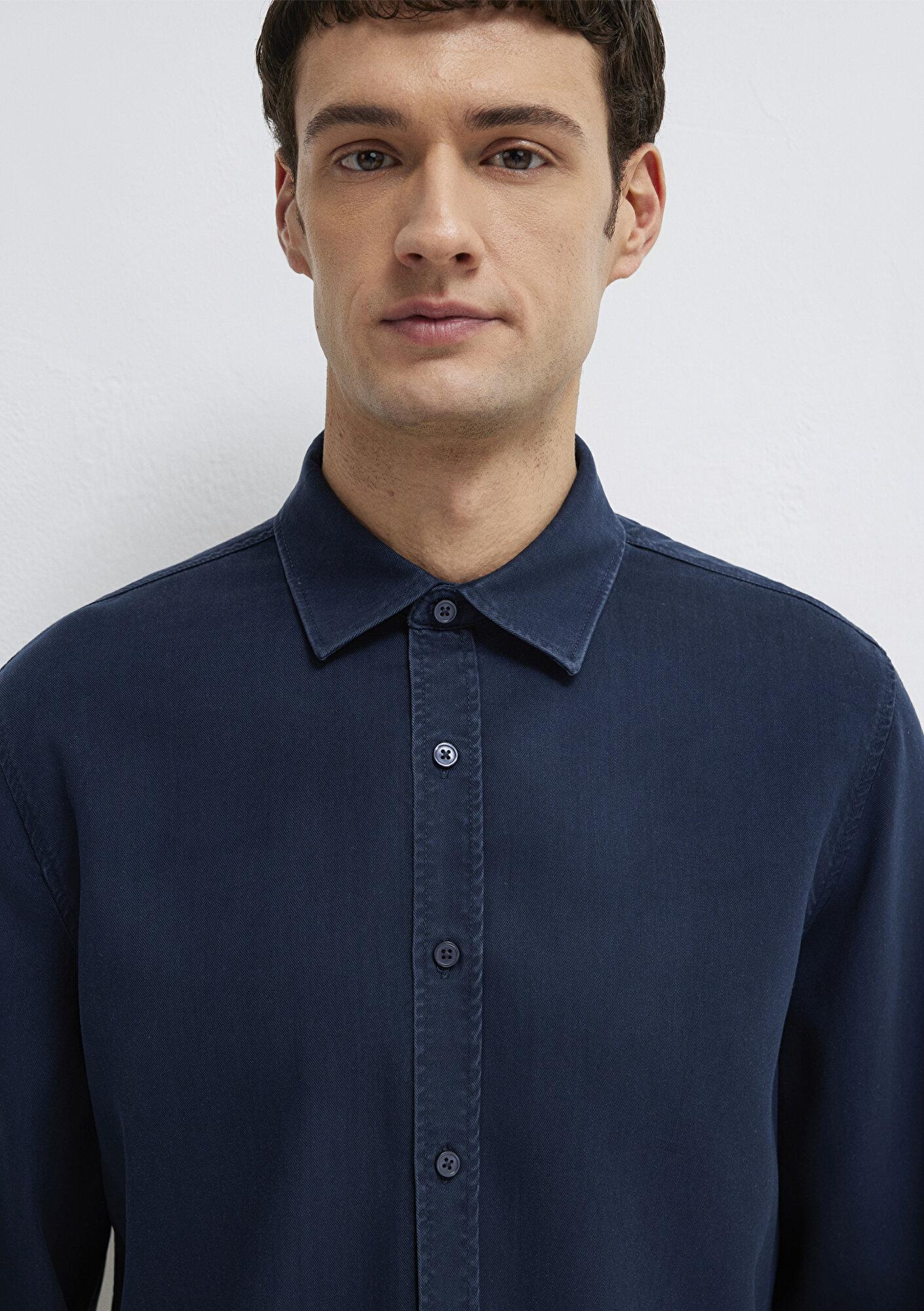 Mavi Lacivert (TENCEL™) Liyosel Gömlek Regular Fit / Normal Kesim 0210818-70494