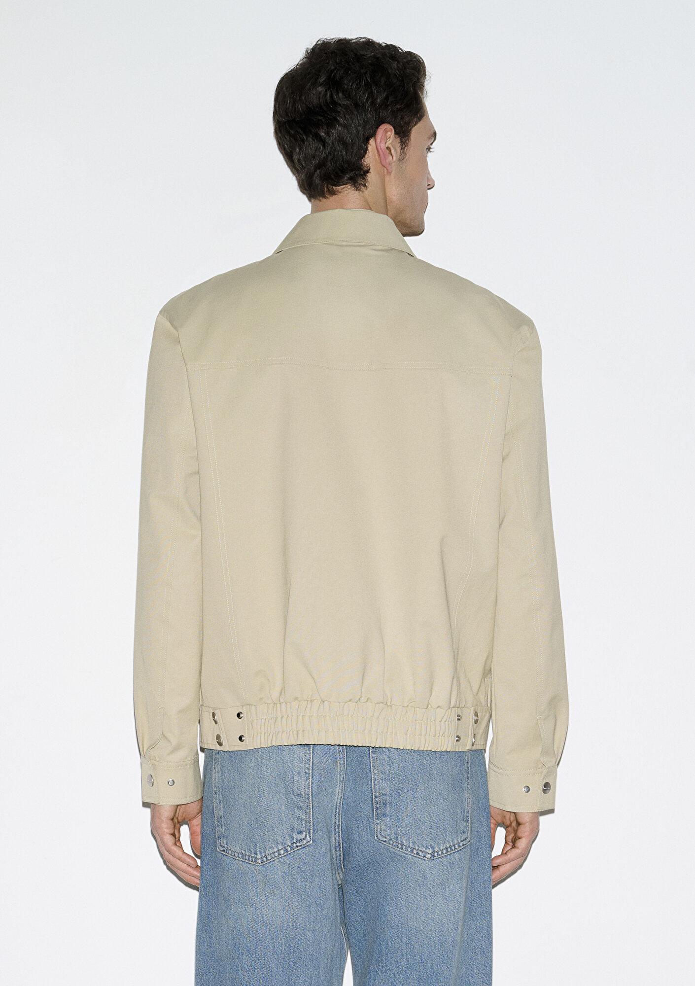 Mavi Cep Detaylı Bej Ceket Loose Fit / Bol Rahat Kesim 0110777-70186