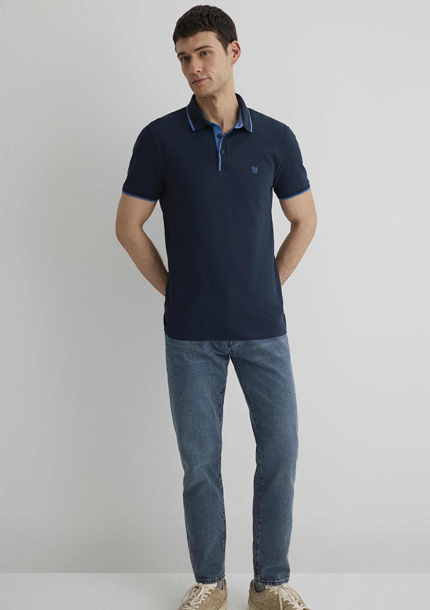 Mavi Yaka Detaylı Lacivert Polo Tişört Fitted / Vücuda Oturan Kesim 062373-28417