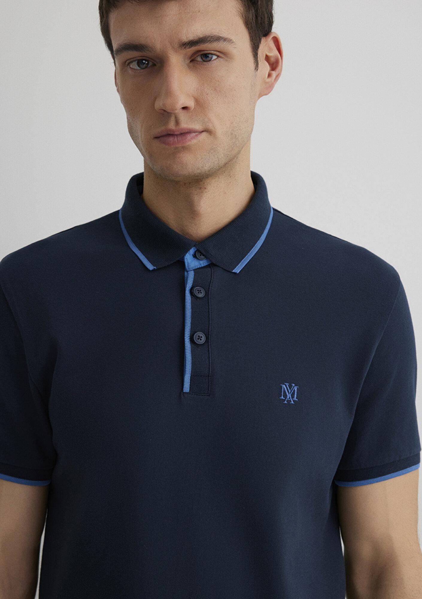 Mavi Yaka Detaylı Lacivert Polo Tişört Fitted / Vücuda Oturan Kesim 062373-28417