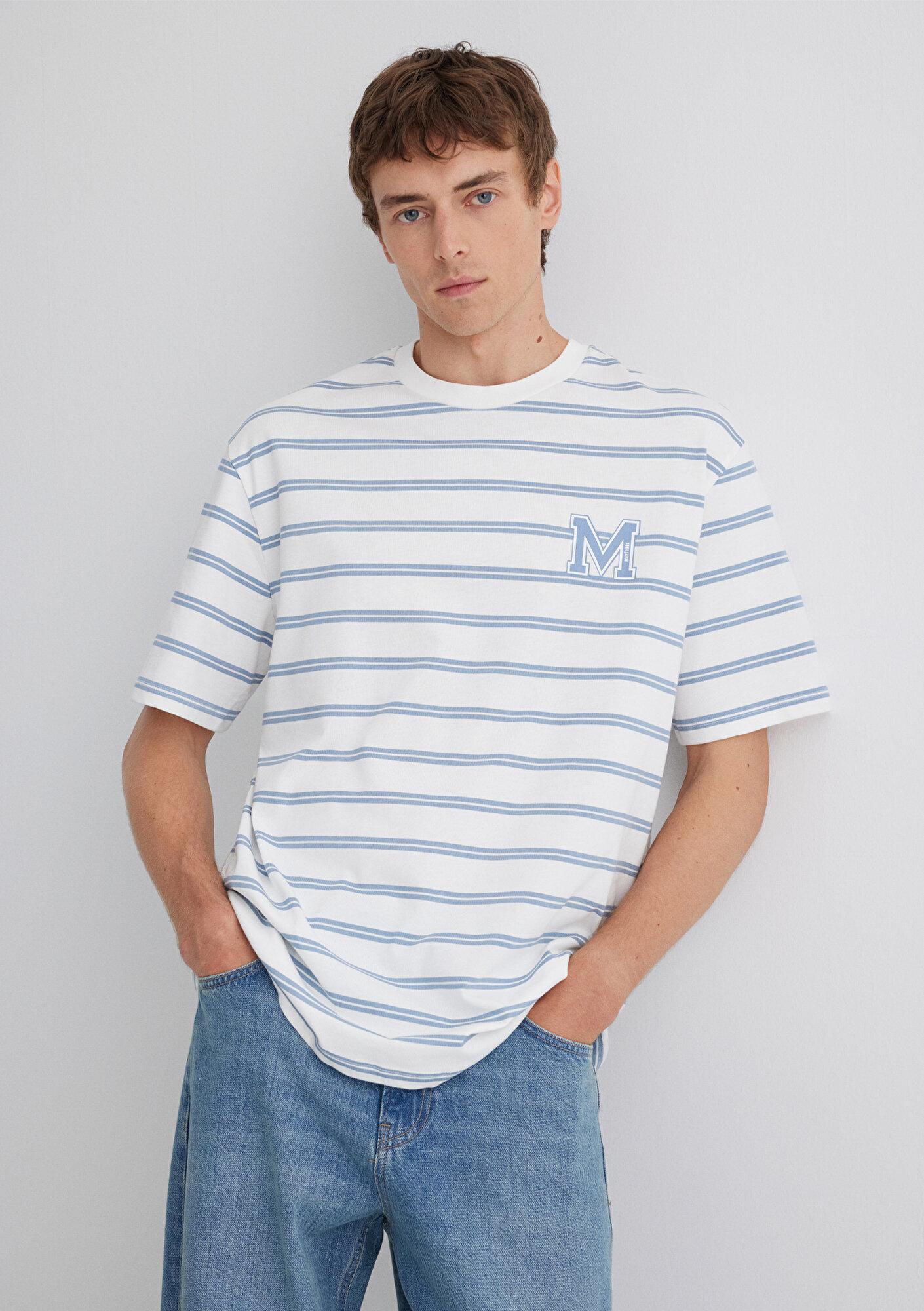 Mavi Mavi Çizgili Tişört Loose Fit / Bol Rahat Kesim 0612255-80796