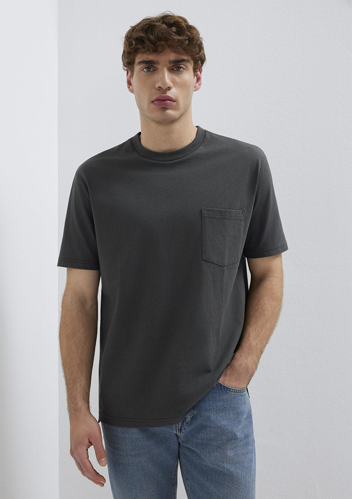 Mavi Cep Detaylı Yeşil Basic Tişört Loose Fit / Bol Rahat Kesim 066248-71553