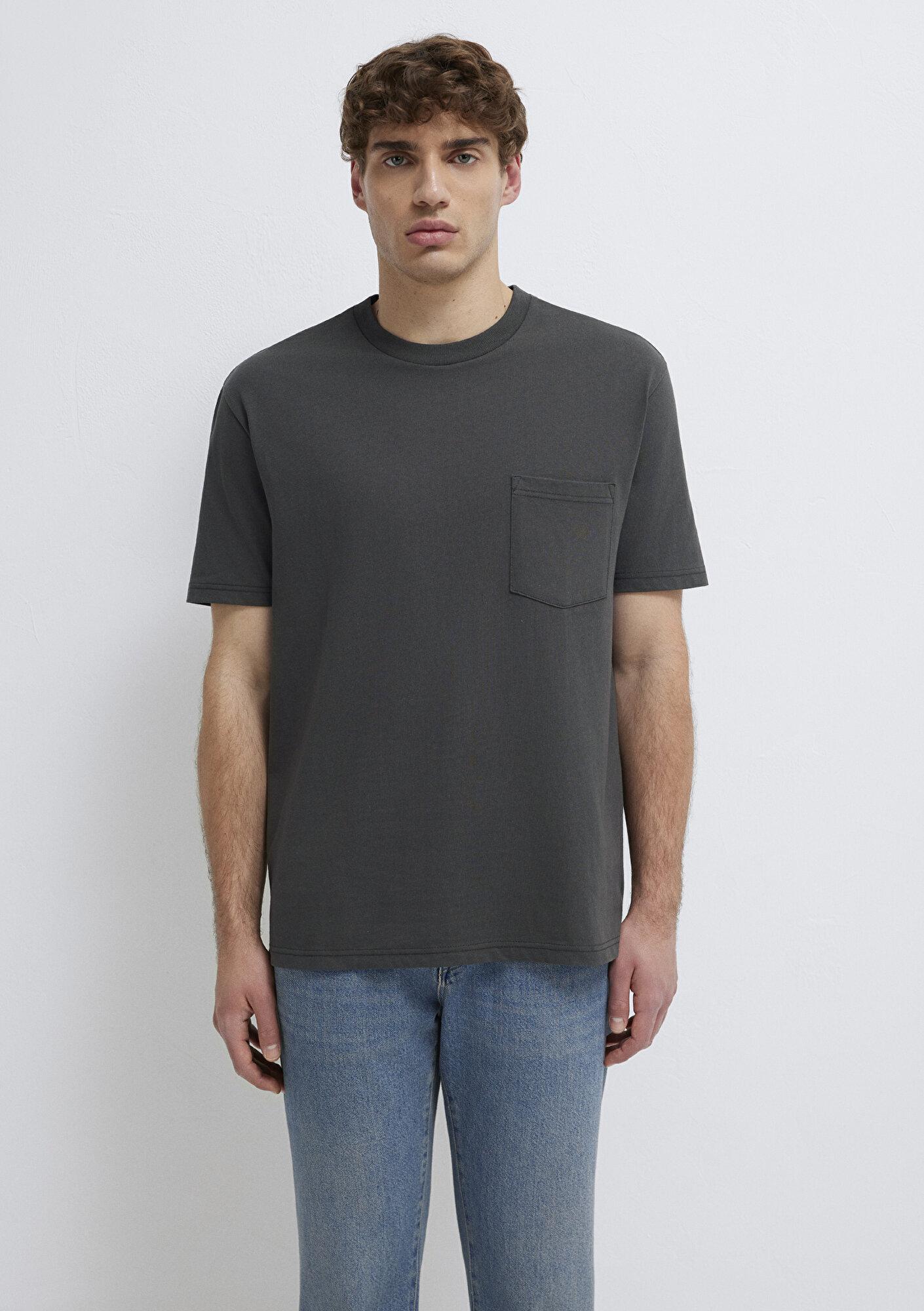 Mavi Cep Detaylı Yeşil Basic Tişört Loose Fit / Bol Rahat Kesim 066248-71553