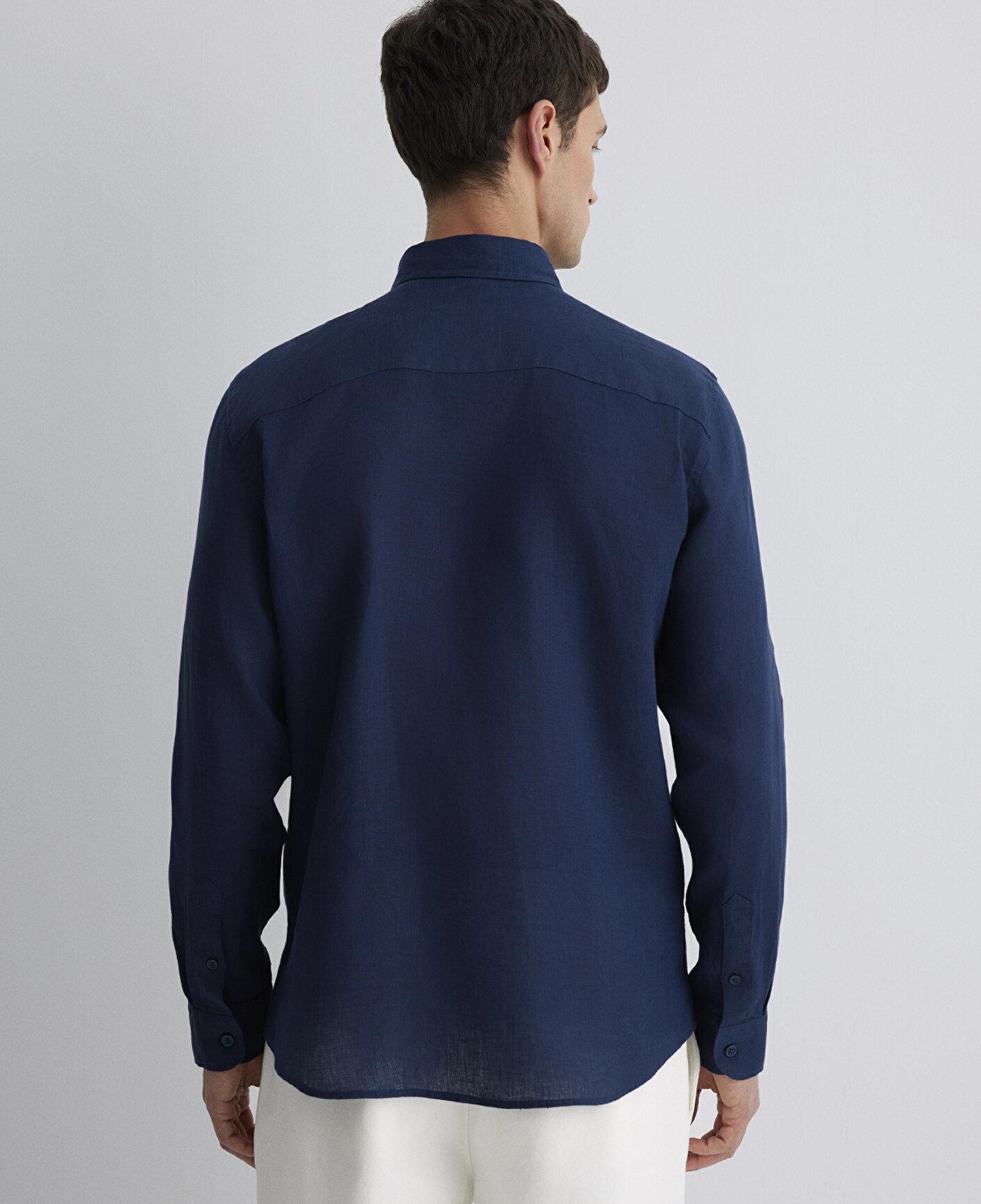 Mavi Lacivert Keten Gömlek Slim Fit / Dar Kesim 0211466-70497