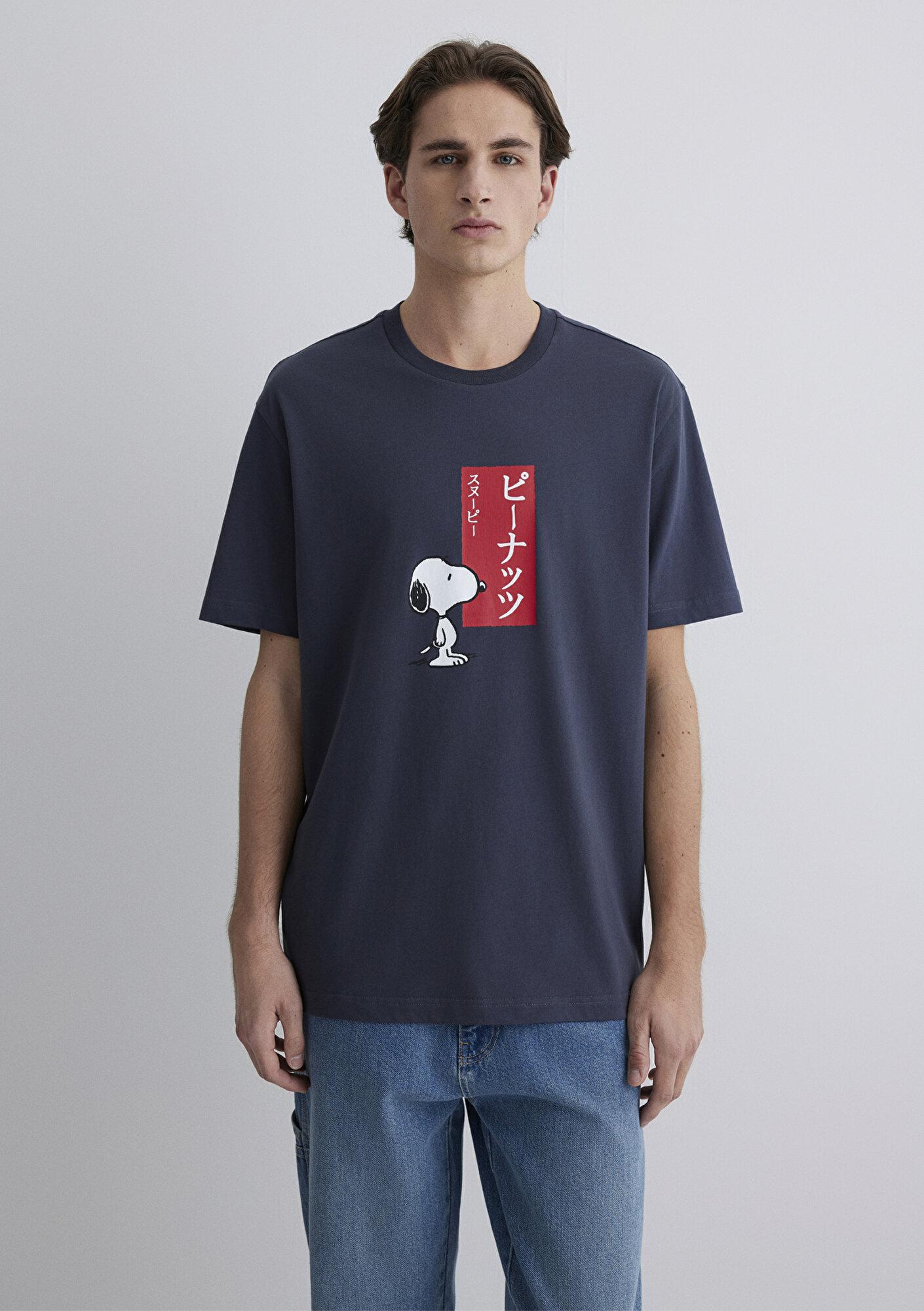 Mavi Peanuts Baskılı Antrasit Tişört Loose Fit / Bol Rahat Kesim 0612660-70726