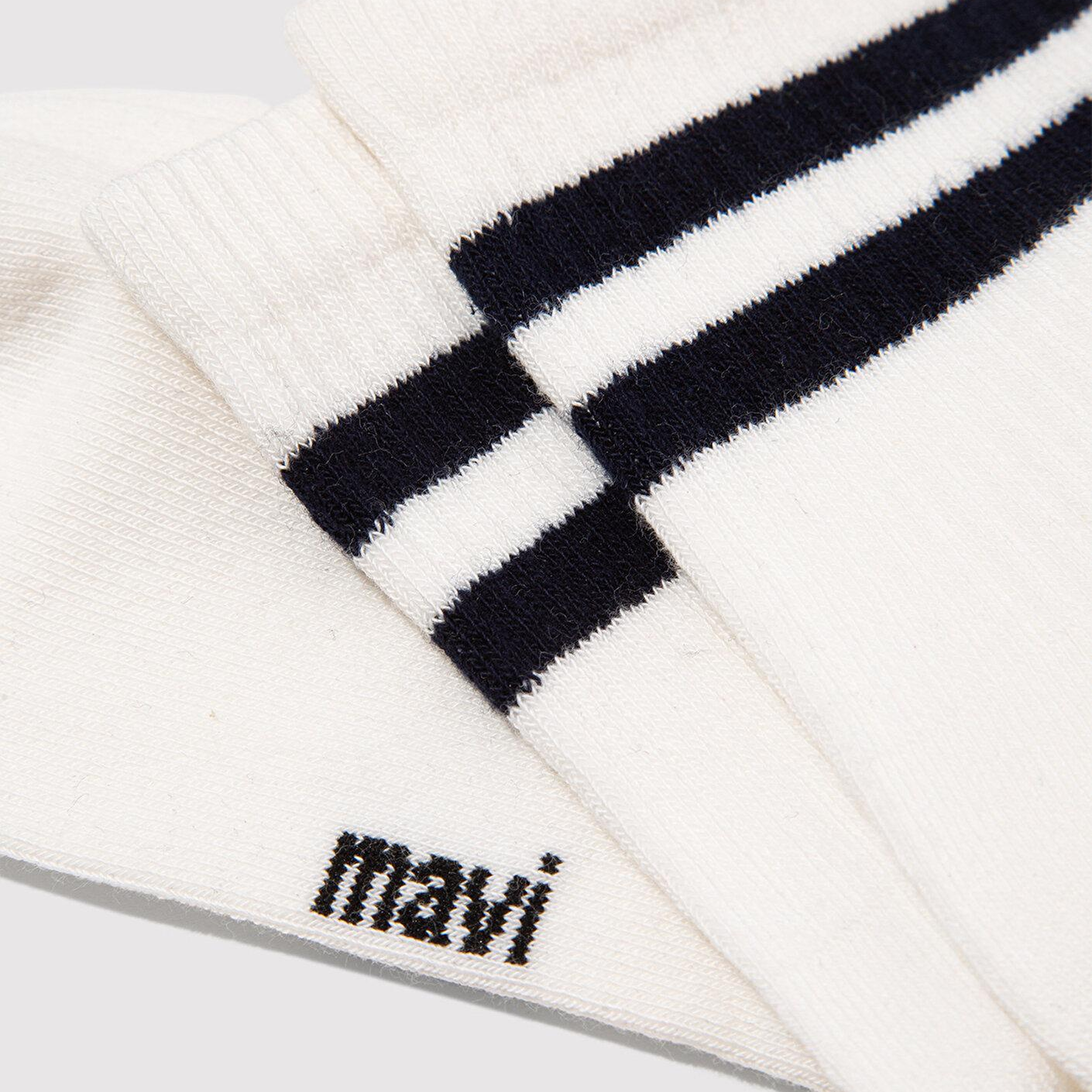 Mavi Çizgi Detaylı Ekru Soket Çorap 0911594-21649