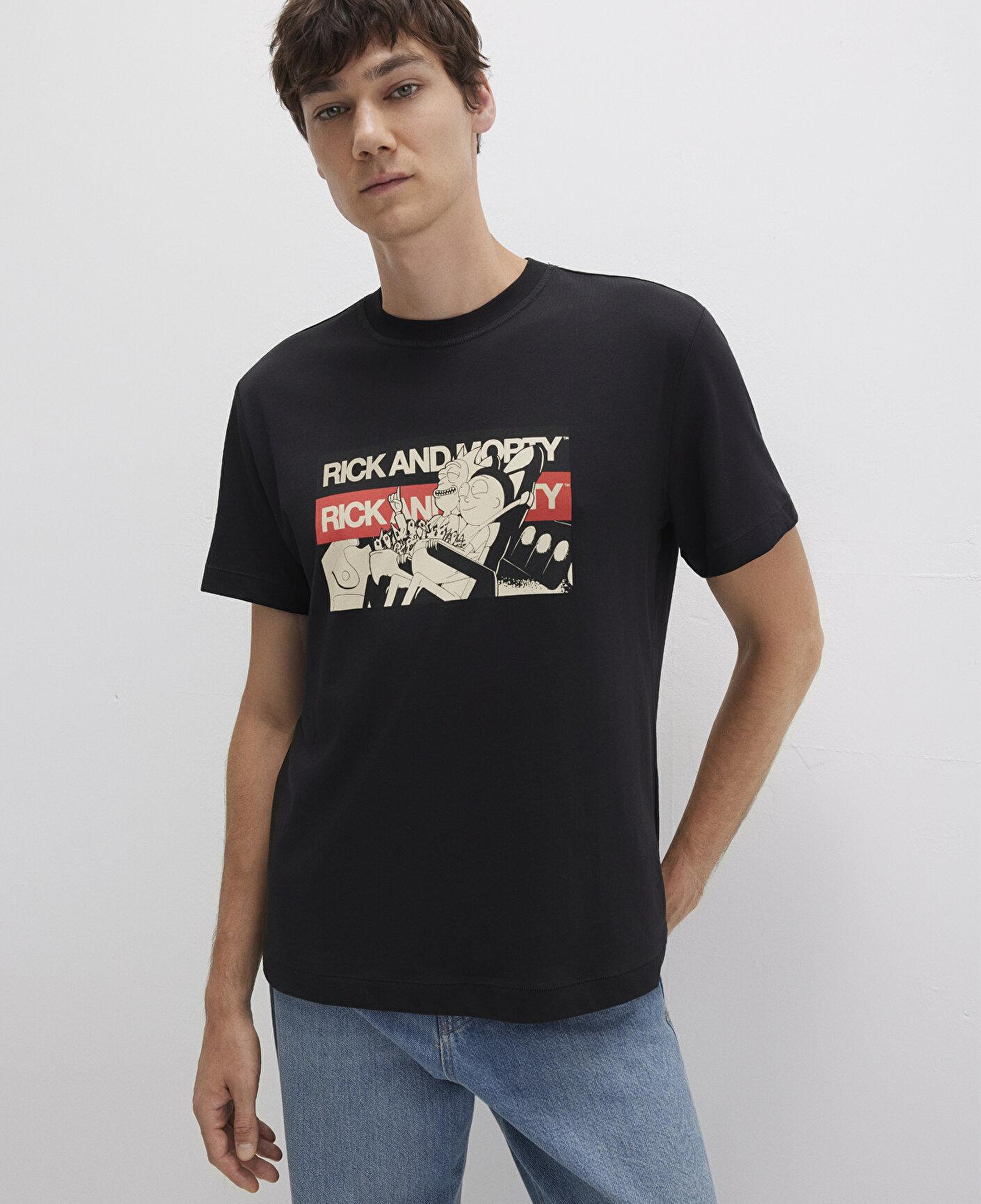 Mavi Rick And Morty Baskılı Siyah Tişört Loose Fit / Bol Rahat Kesim 0612922-900