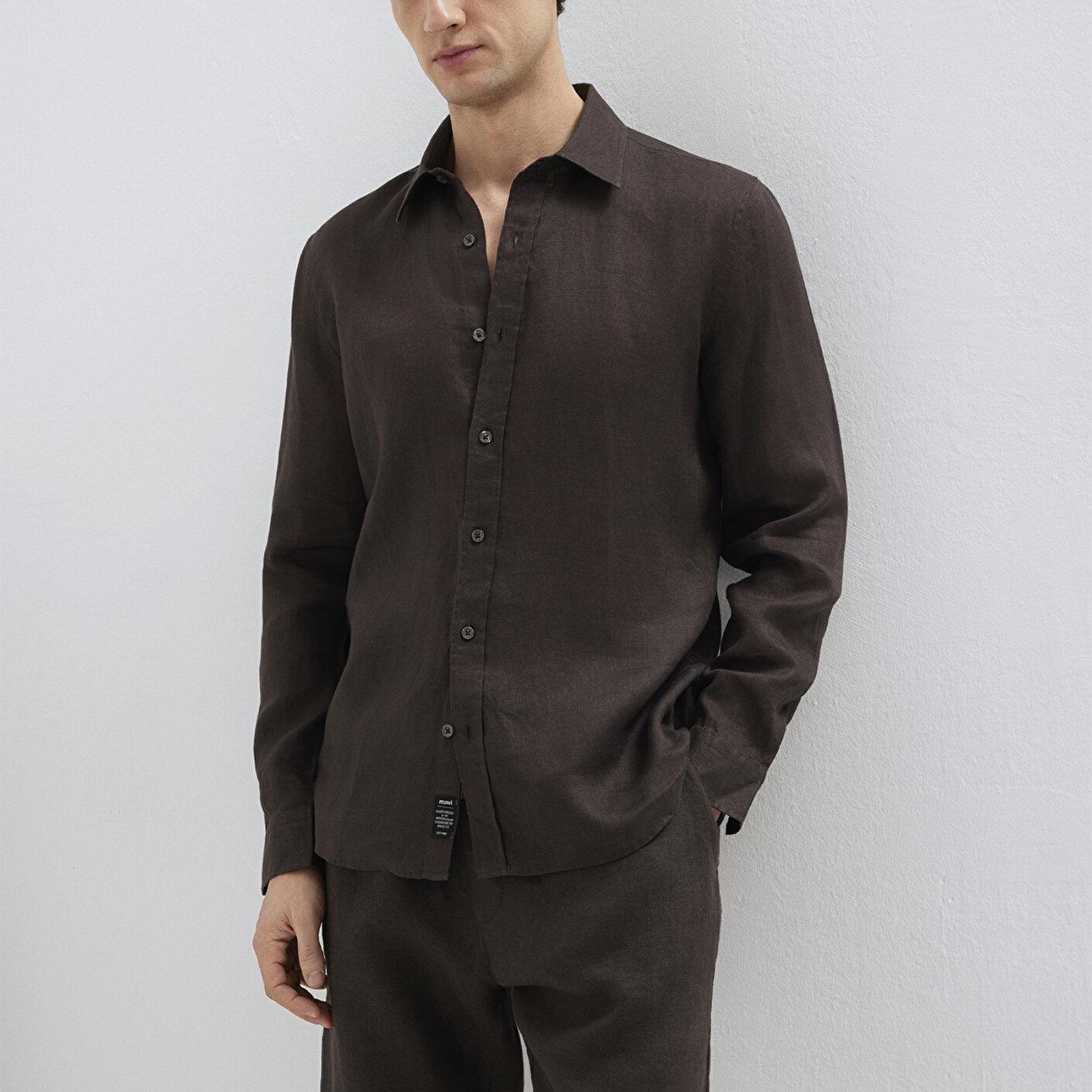 Mavi Kahverengi Keten Gömlek Slim Fit / Dar Kesim 0211466-70219