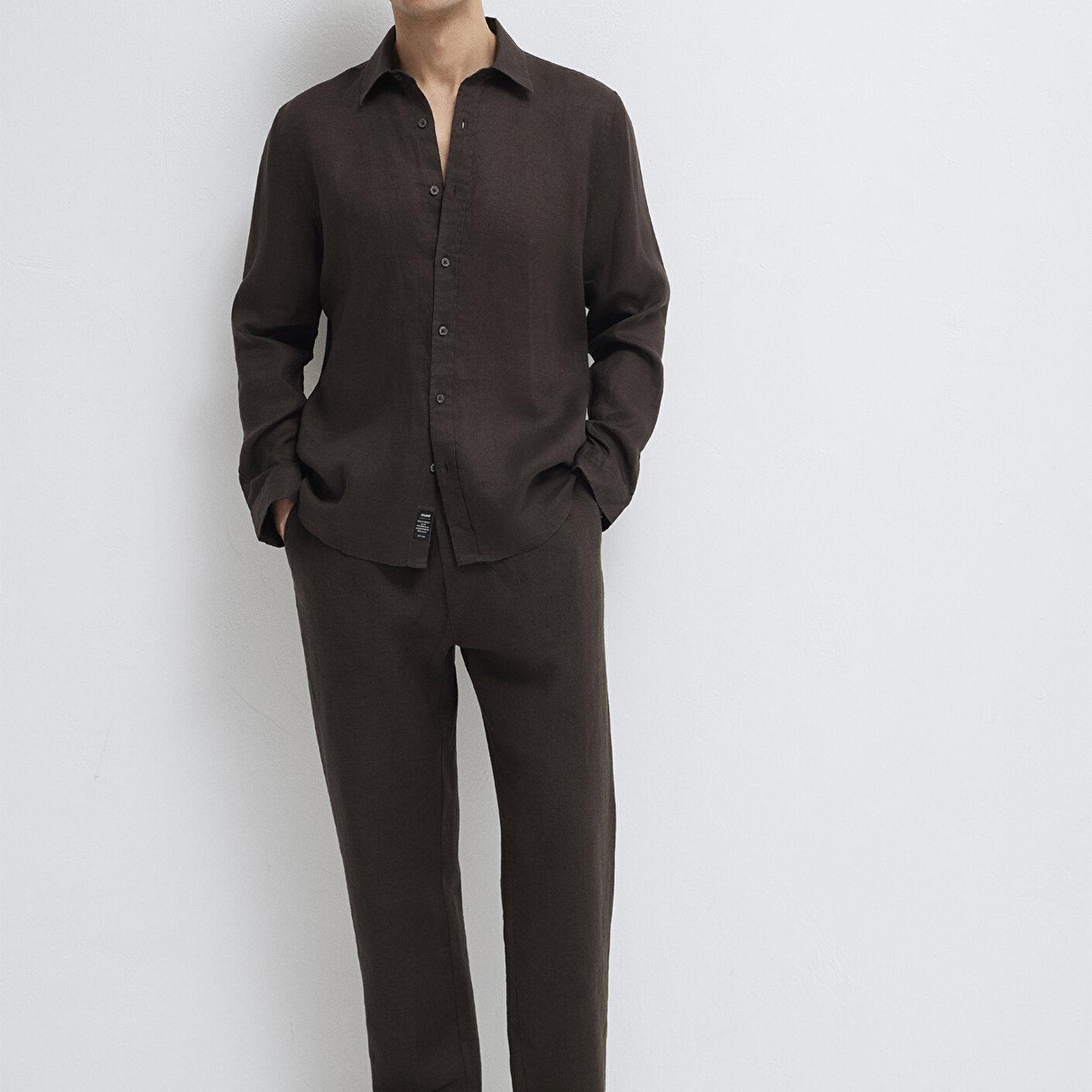 Mavi Kahverengi Keten Gömlek Slim Fit / Dar Kesim 0211466-70219