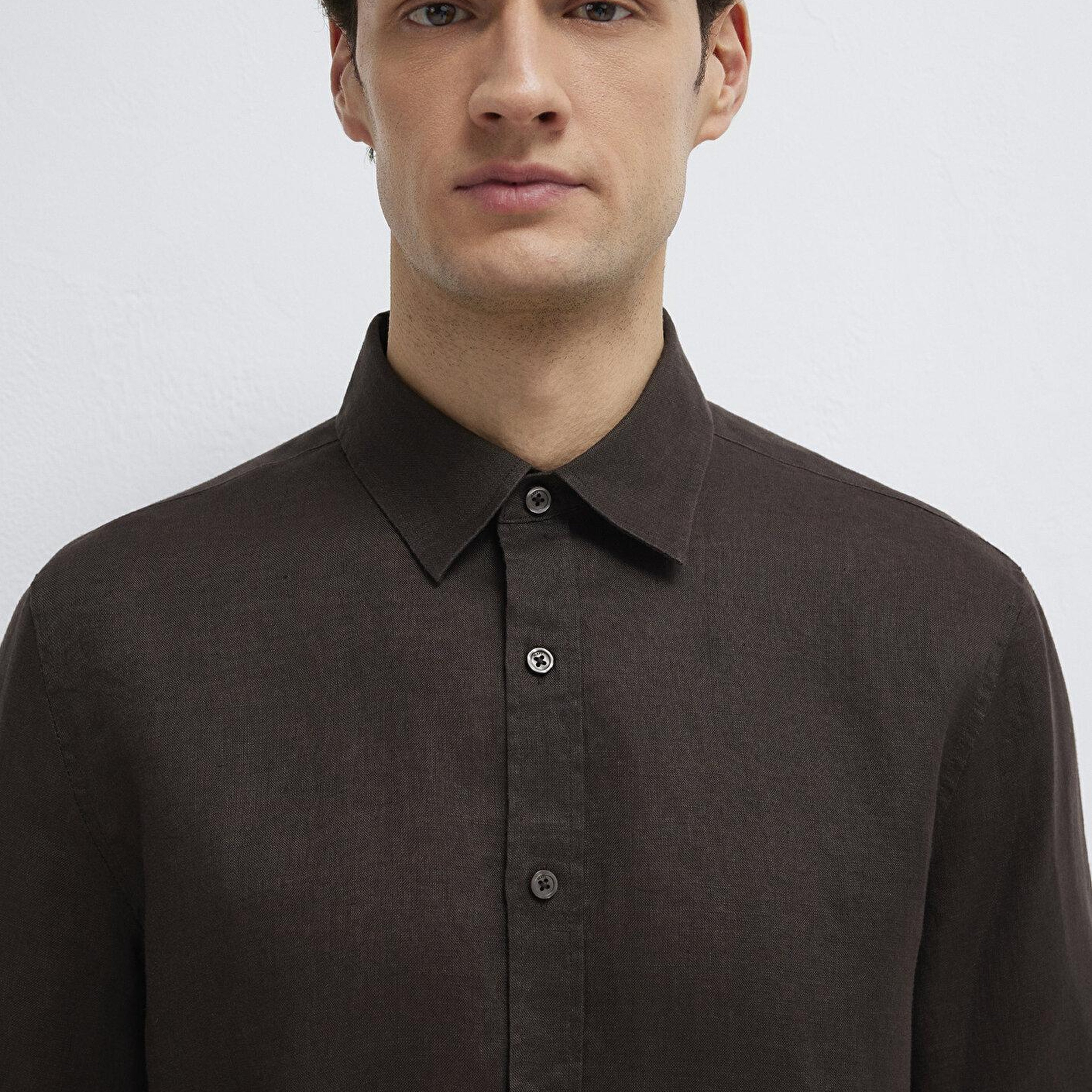 Mavi Kahverengi Keten Gömlek Slim Fit / Dar Kesim 0211466-70219