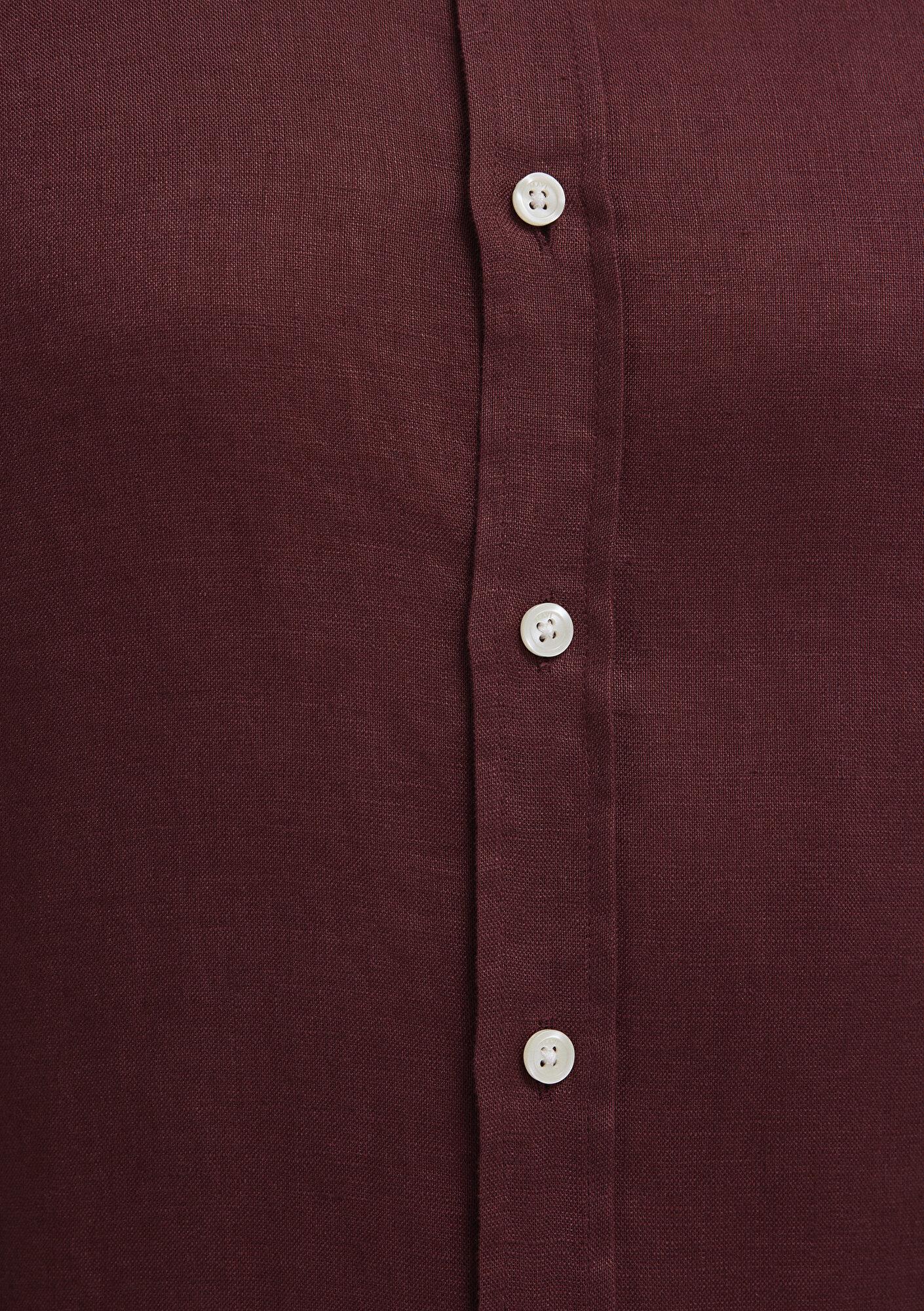 Mavi Bordo Keten Gömlek Slim Fit / Dar Kesim 0211466-70396