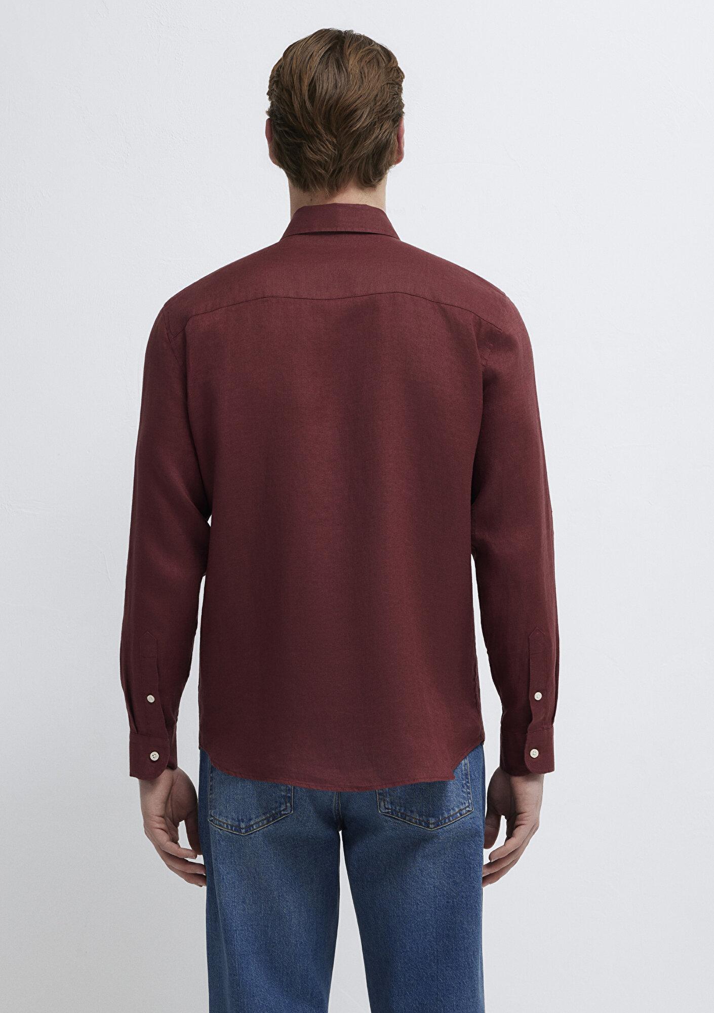Mavi Bordo Keten Gömlek Slim Fit / Dar Kesim 0211466-70396