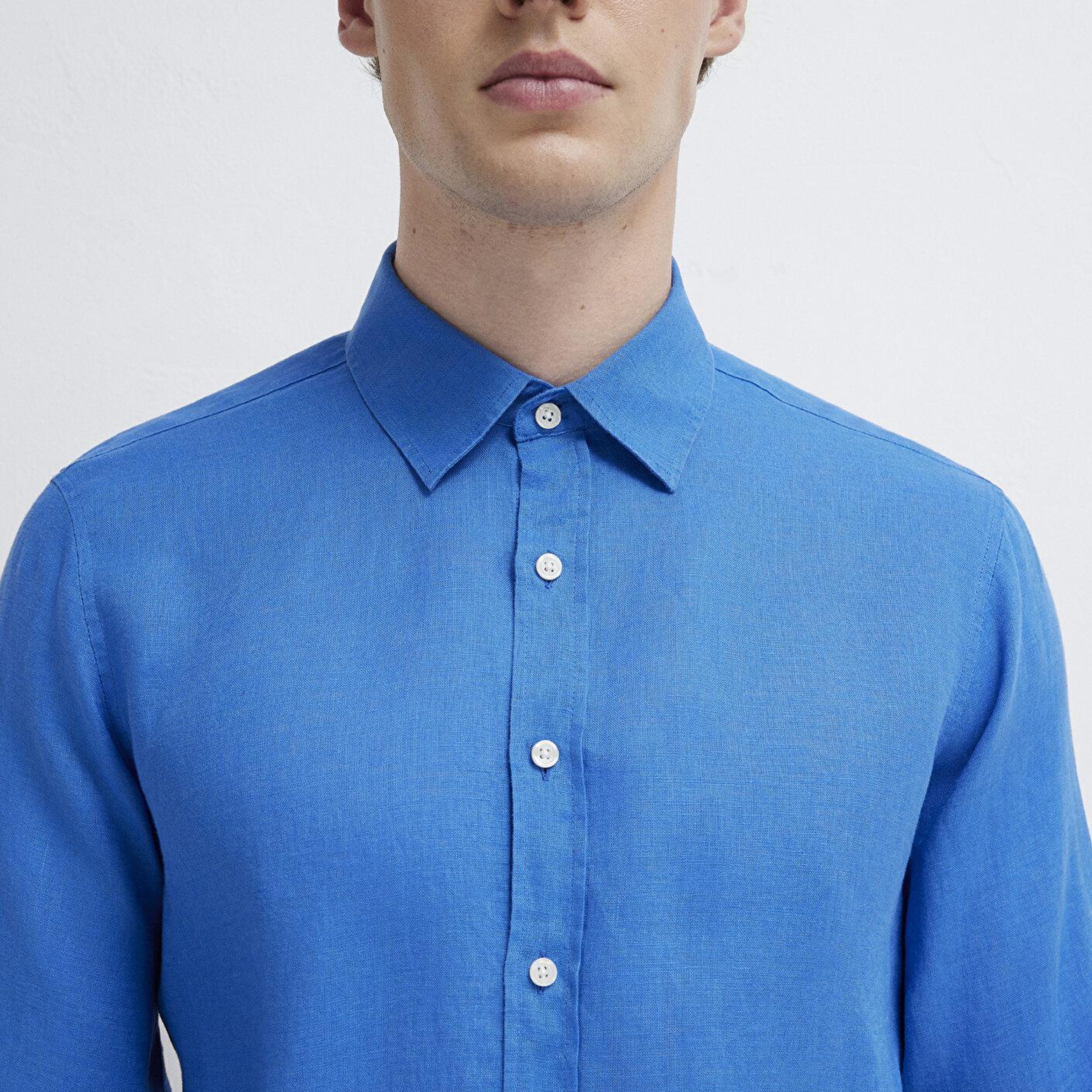 Mavi Mavi Keten Gömlek Slim Fit / Dar Kesim 0211466-81347