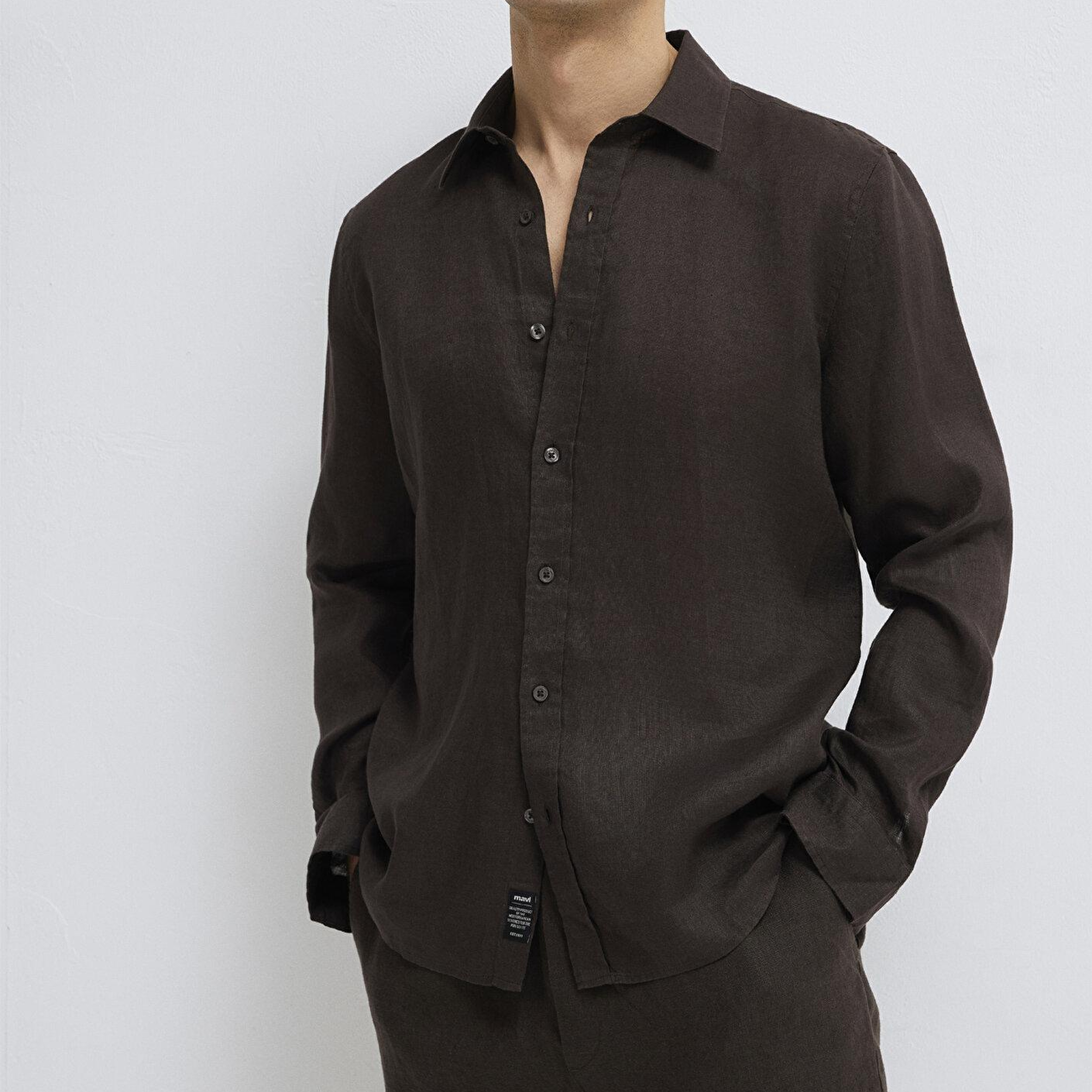Mavi Kahverengi Keten Gömlek Slim Fit / Dar Kesim 0211466-70219