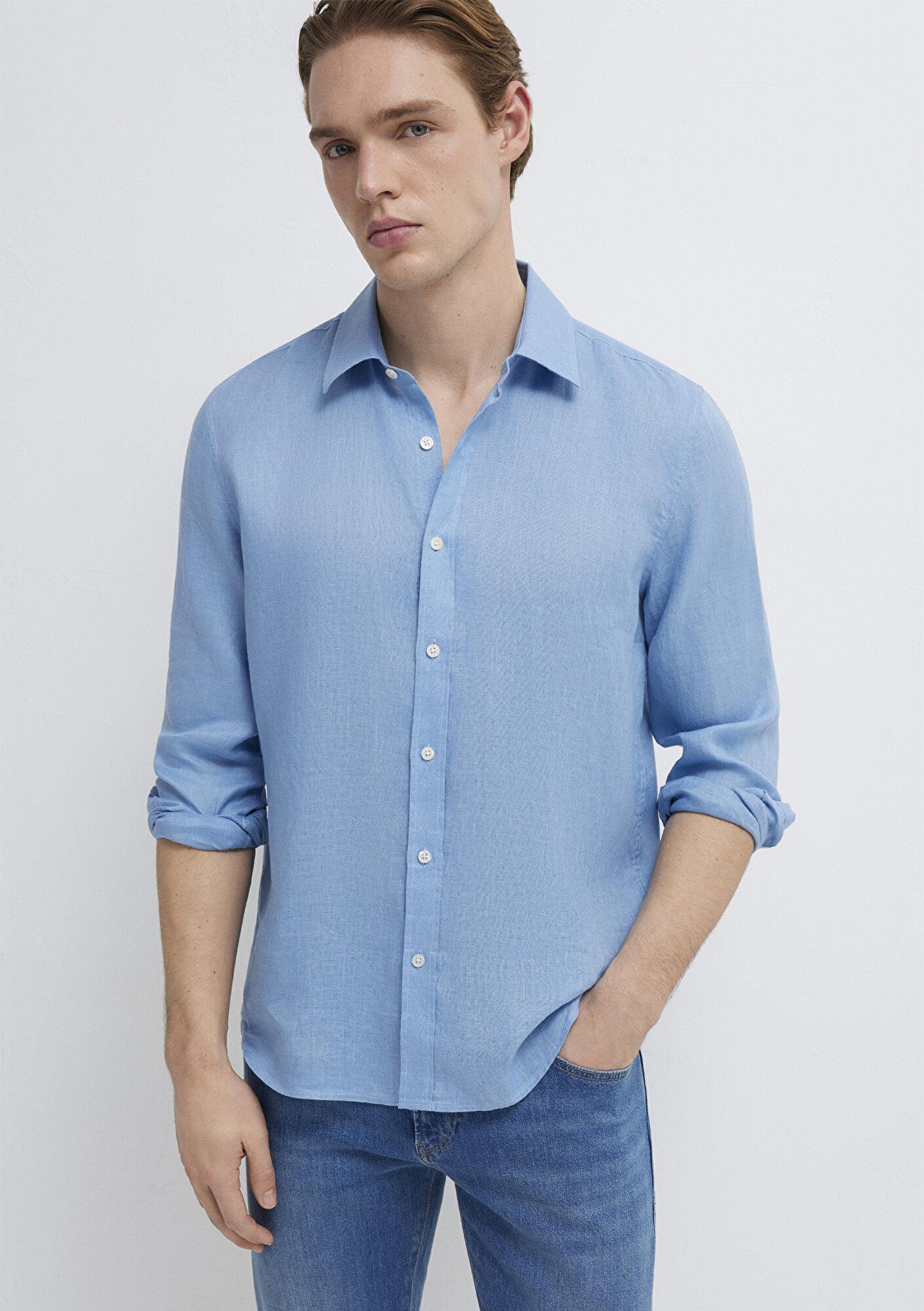 Mavi Mavi Keten Gömlek Slim Fit / Dar Kesim 0211466-70834