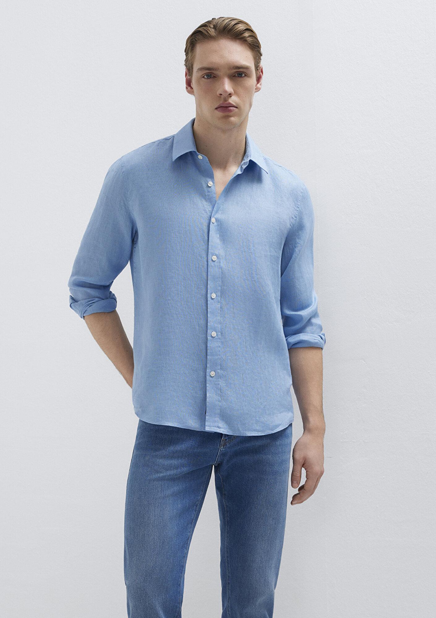 Mavi Mavi Keten Gömlek Slim Fit / Dar Kesim 0211466-70834