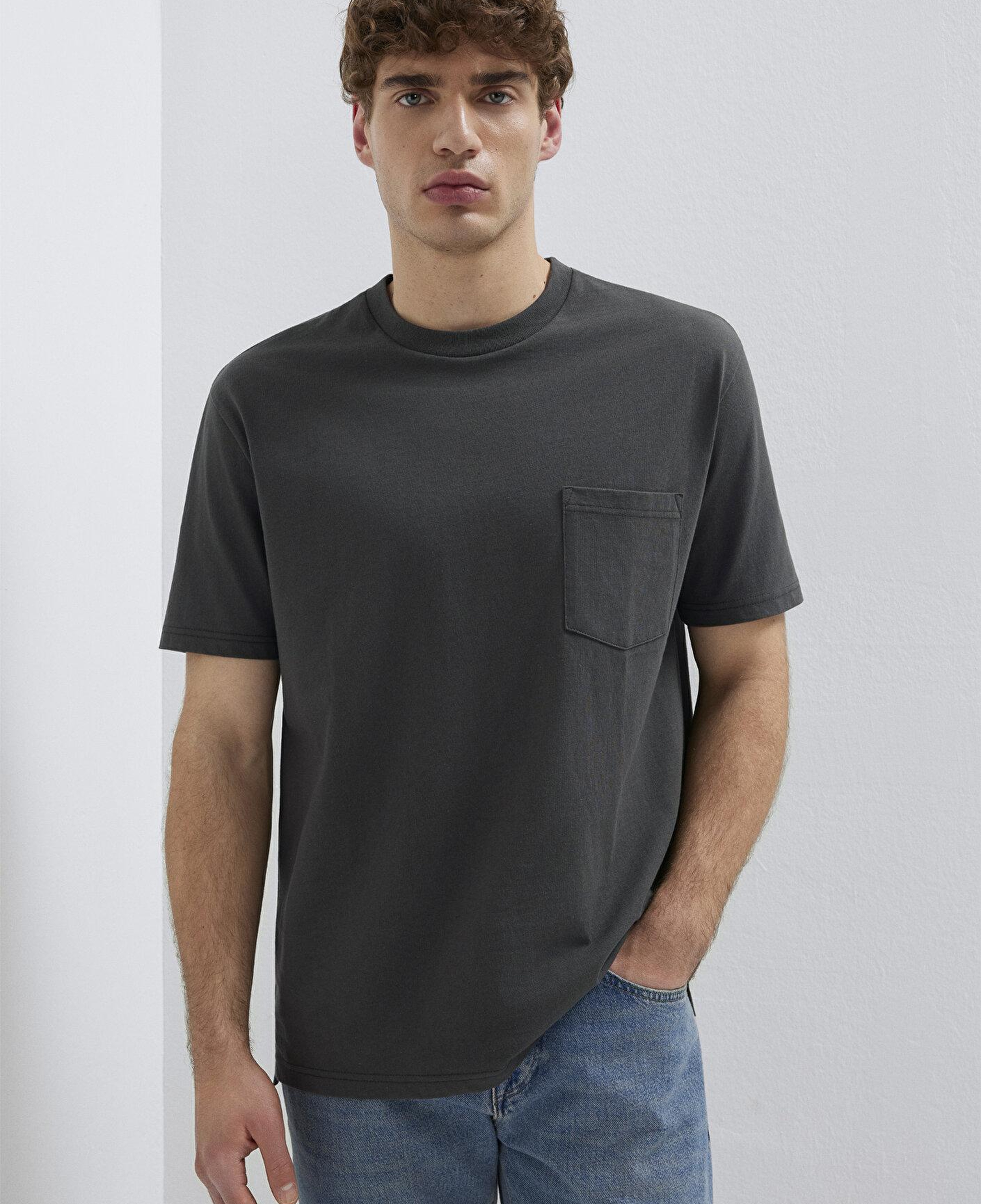 Mavi Cep Detaylı Yeşil Basic Tişört Loose Fit / Bol Rahat Kesim 066248-71553