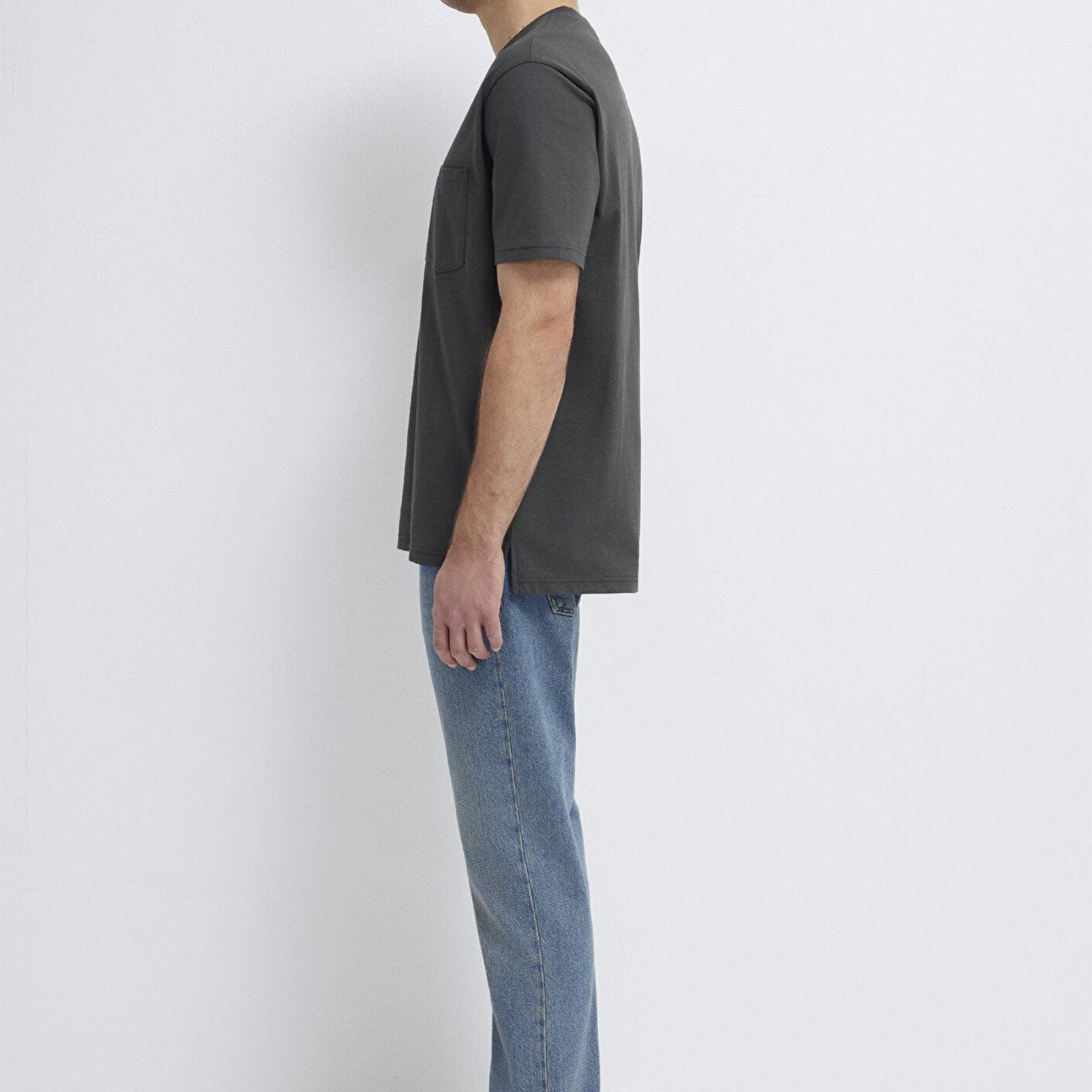 Mavi Cep Detaylı Yeşil Basic Tişört Loose Fit / Bol Rahat Kesim 066248-71553