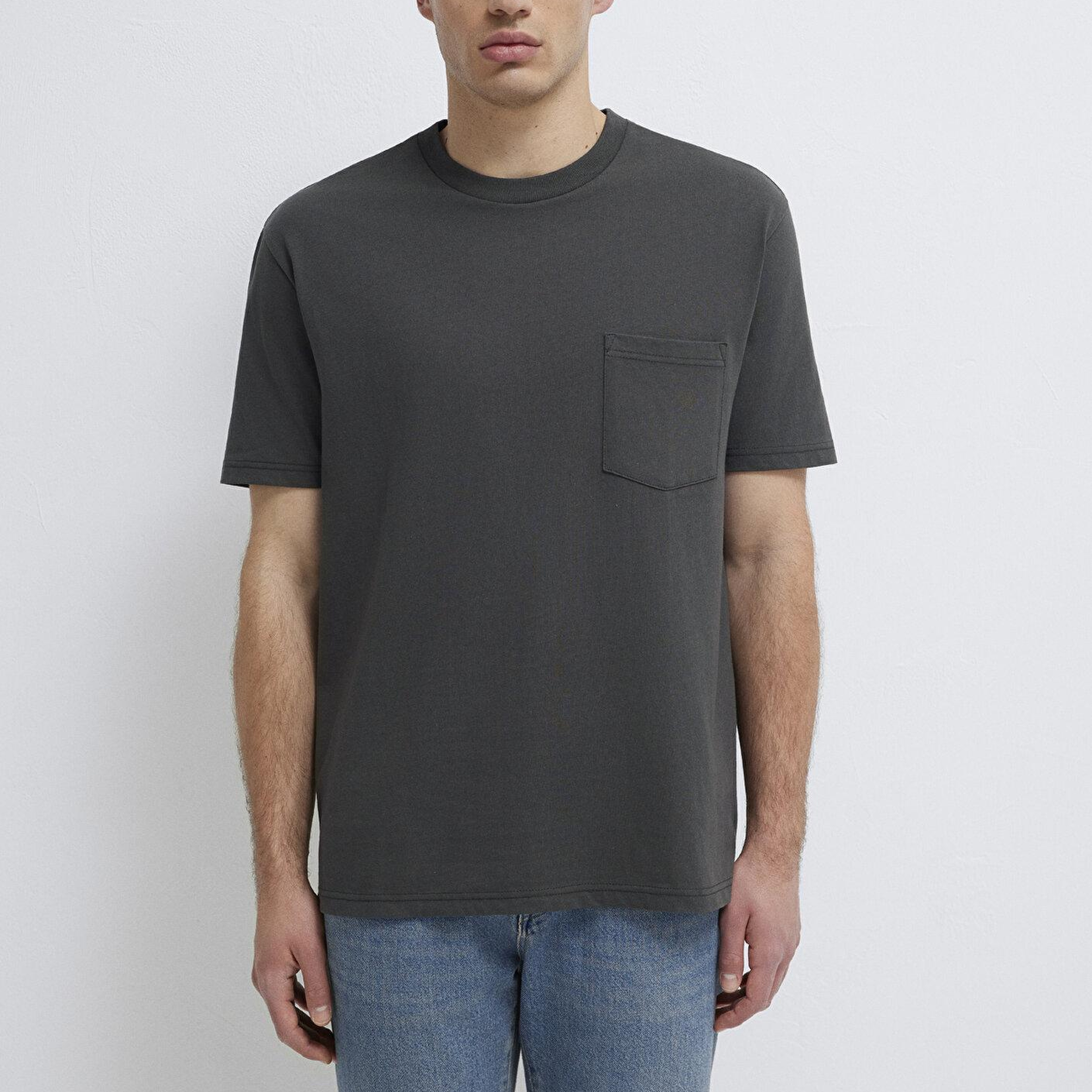 Mavi Cep Detaylı Yeşil Basic Tişört Loose Fit / Bol Rahat Kesim 066248-71553